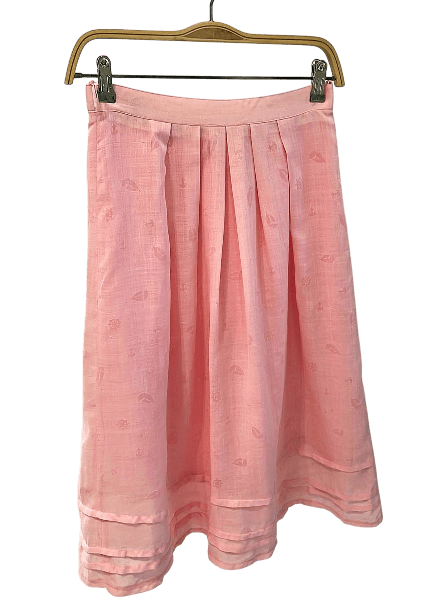 New Pink Linen Pleated Midi Skirt with Decorative Hem - Original Tags 1