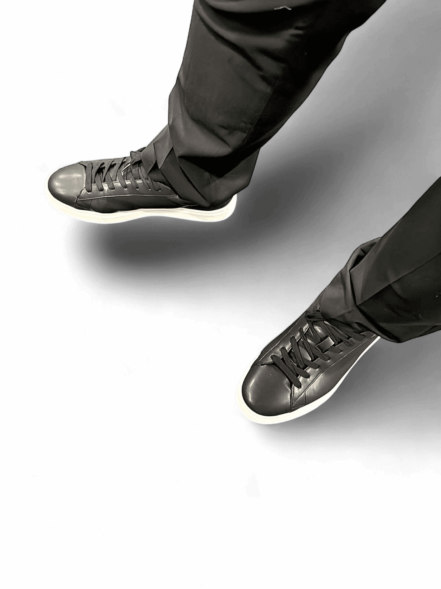 Black Leather Sneakers with White Soles - Classic Design 1