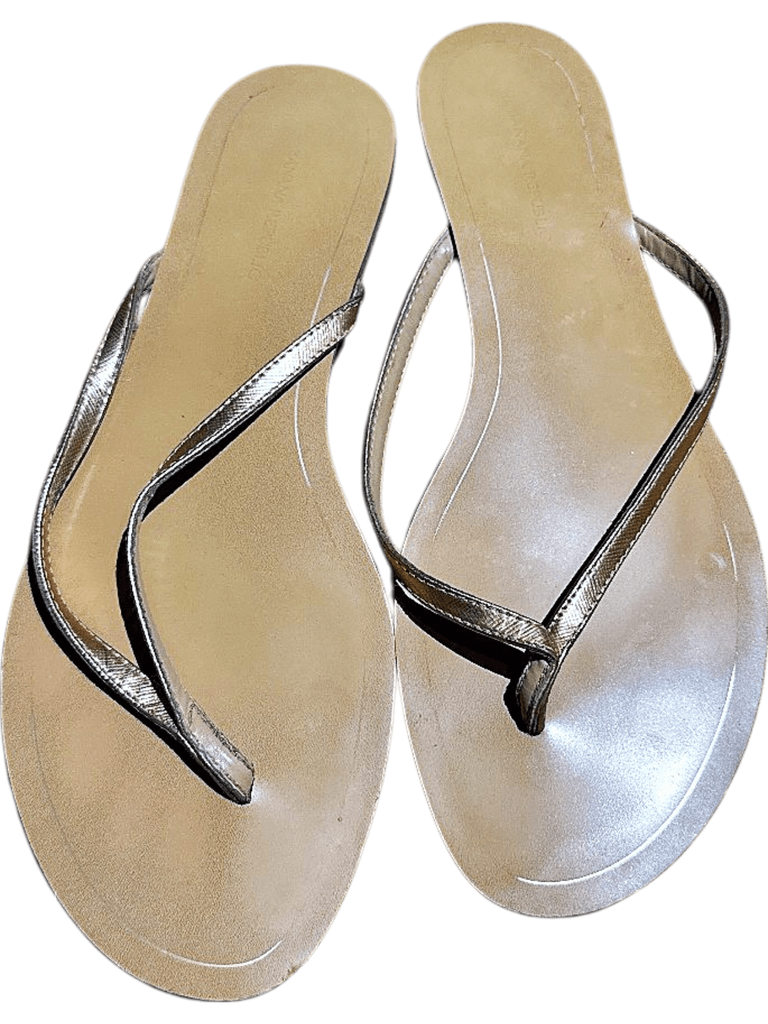 Banana Republic Beige and Gold Leather Flip Flop Sandals 1