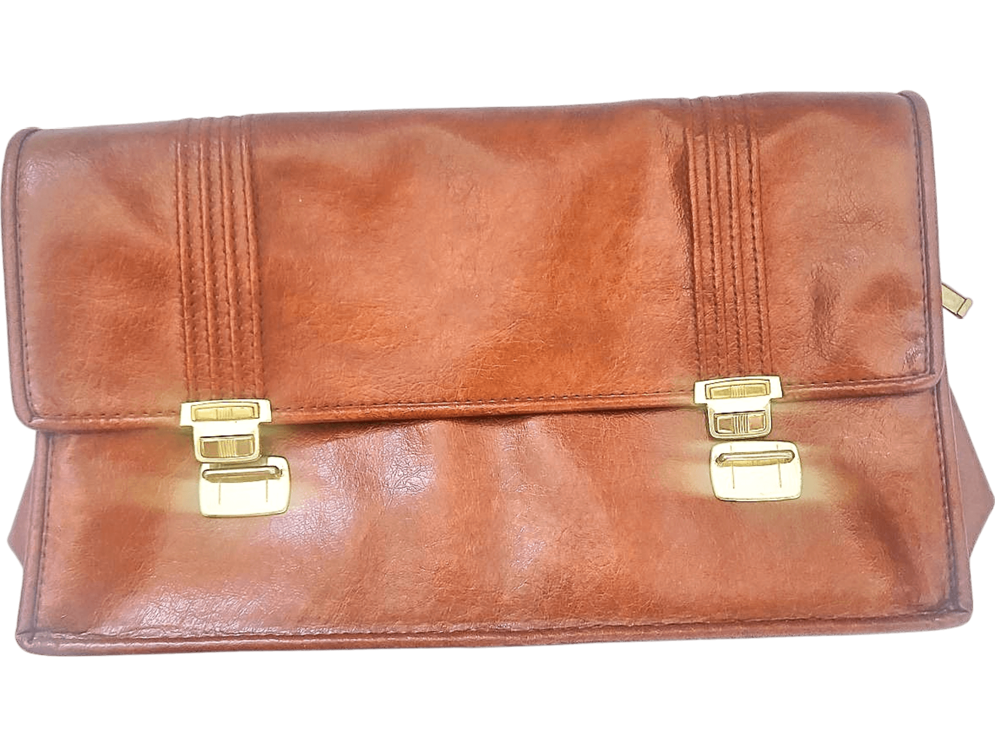 Vintage Brown Leather Briefcase with Gold Hardware 1