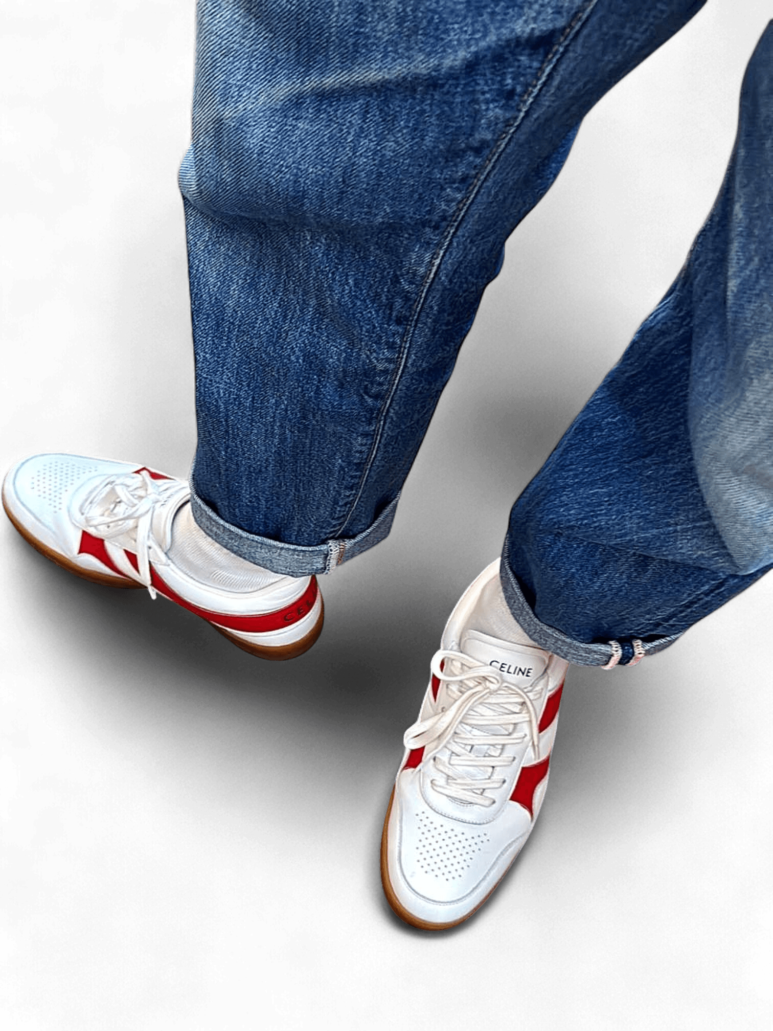 Celine White and Red Leather Sneakers with Gum Sole 1