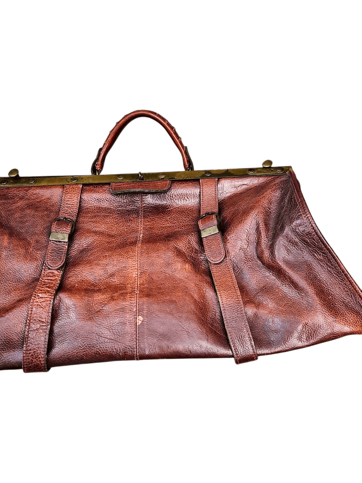 Vintage Brown Leather Doctor's Bag with Brass Frame 1
