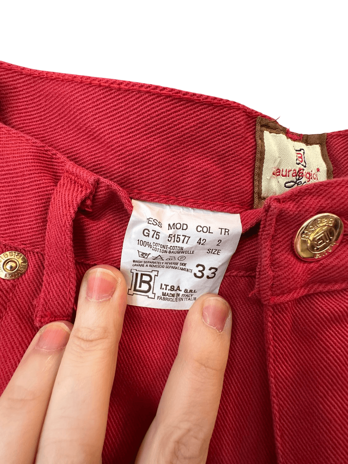 Vintage 90s Laura Biagiotti Red Cotton Jeans - Size 33 5