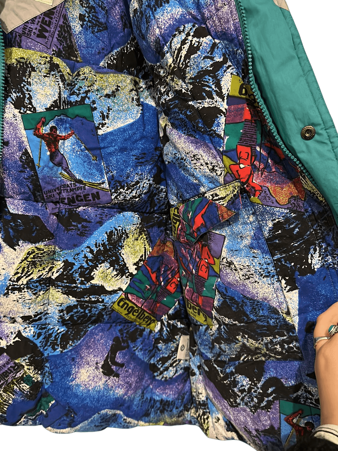 Vintage C&A Teal & Grey Down Ski Vest with Colorful Lining - Size 52 6