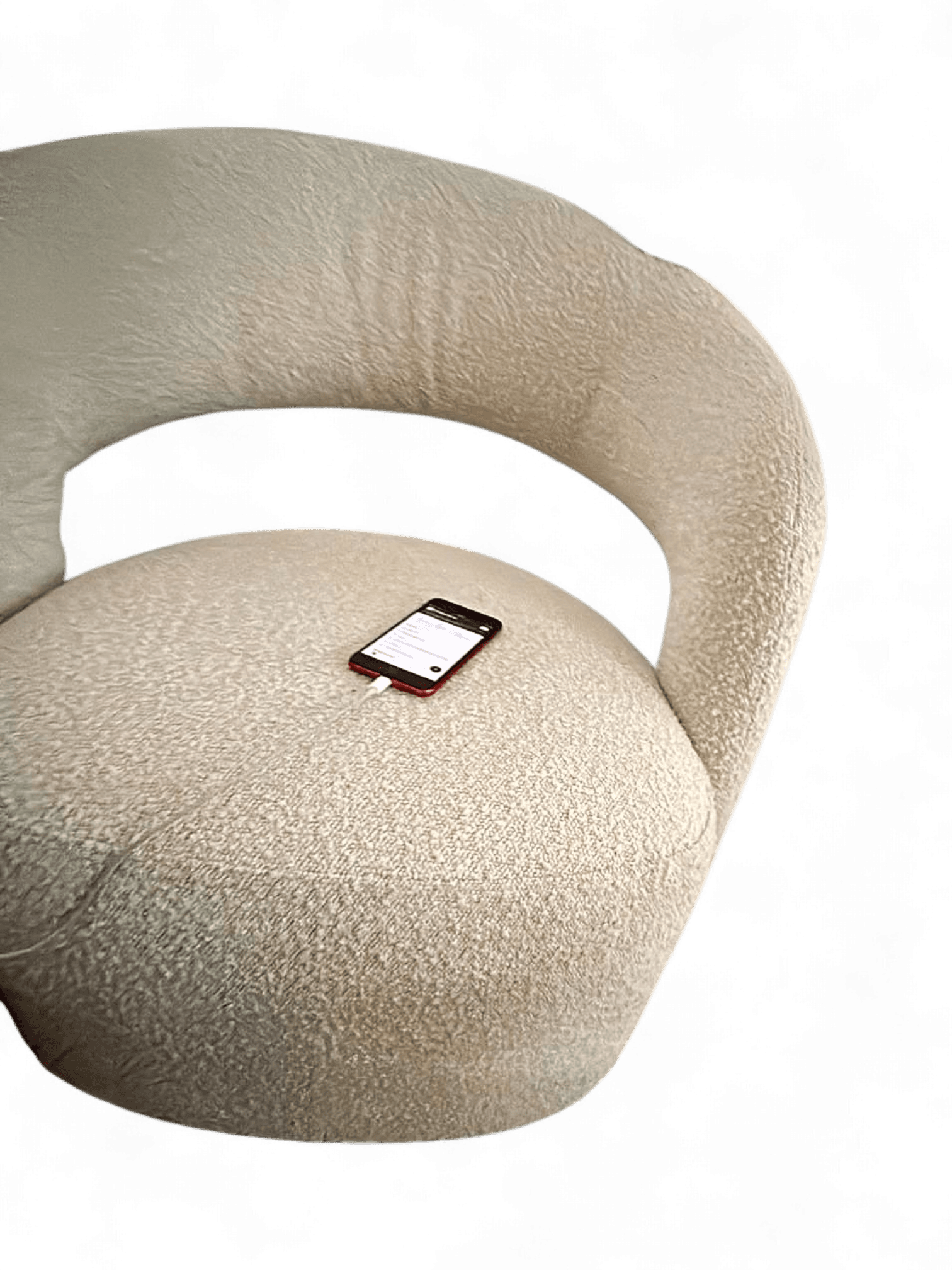 Modern Curved Boucle Accent Chair - Cream/Beige Cozy Lounge Chair 2