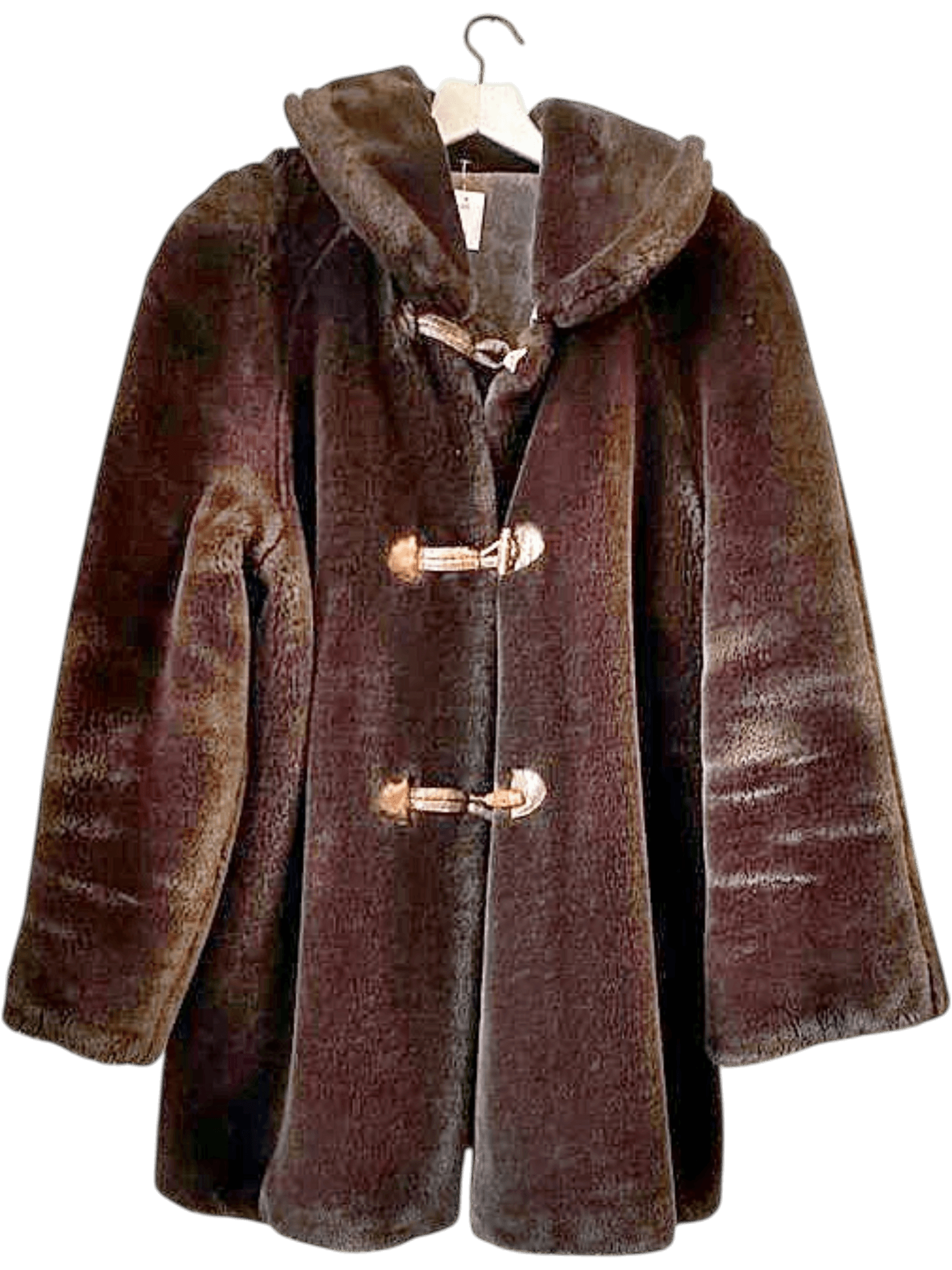 Vintage 90s Brown Faux Fur Coat with Toggle Buttons - Size M 1