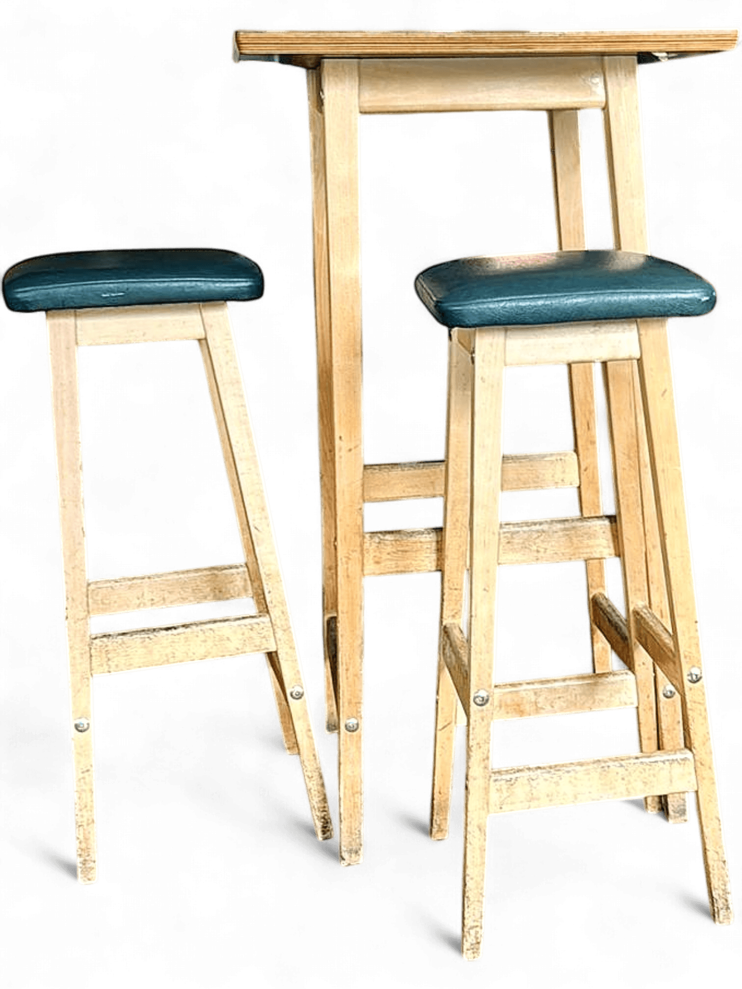 Wooden Bar Stools with Green Padded Seats - Set of 2 1