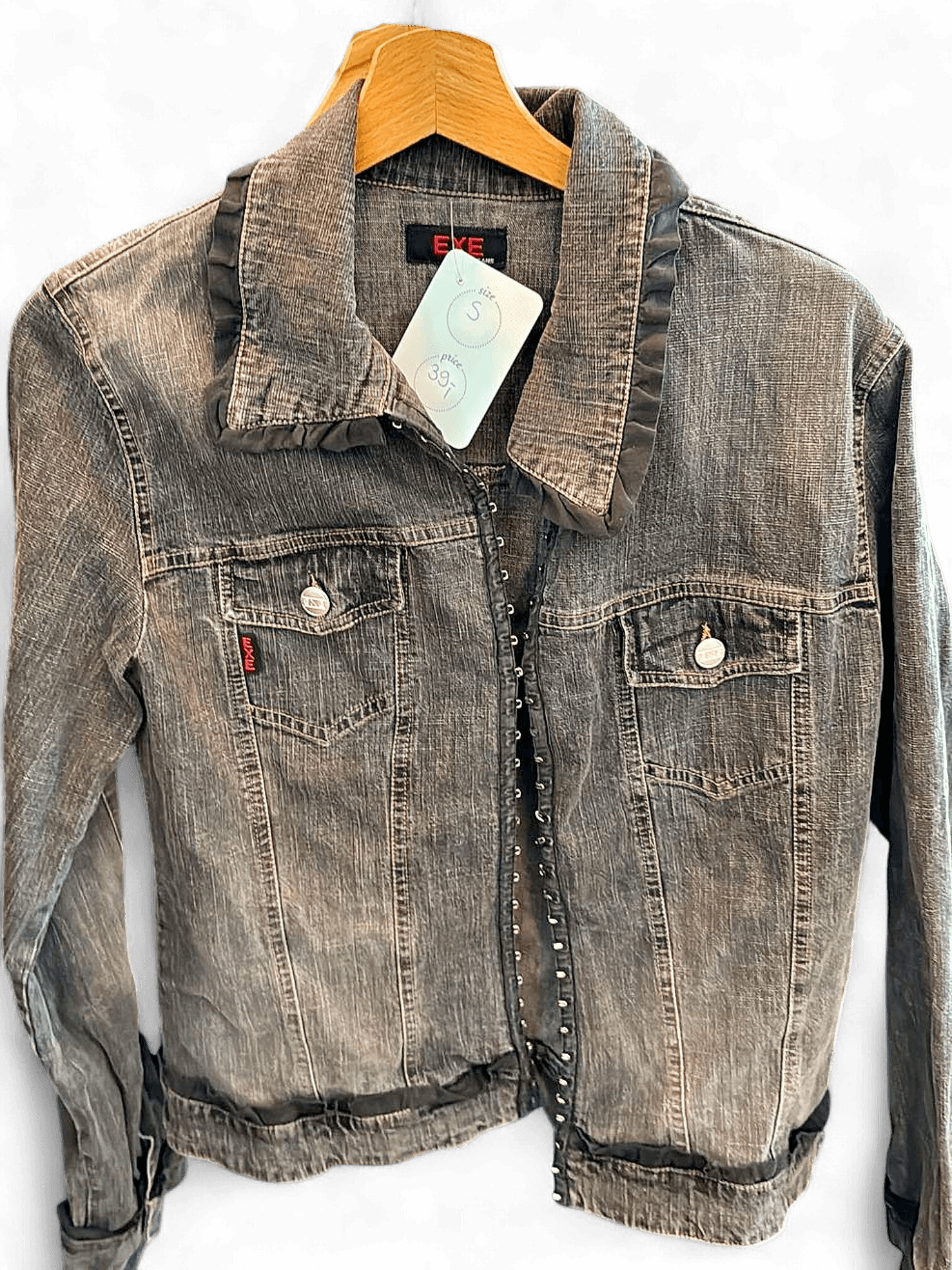EXE Jeans Graue Denim Jacke mit Knopfleiste - Größe S 1