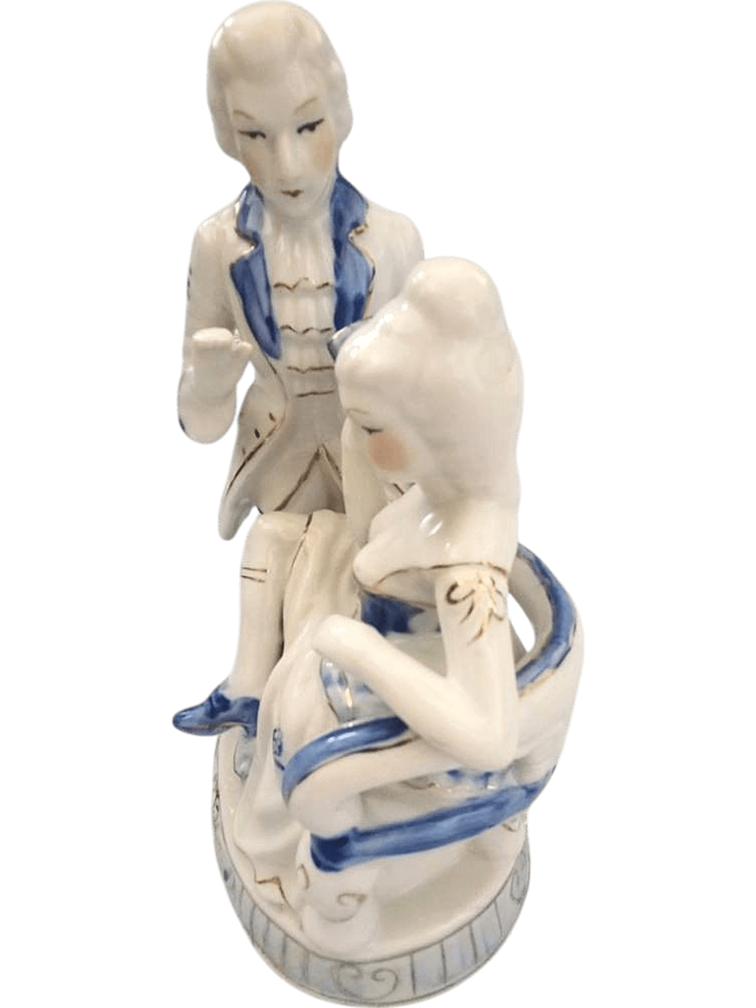 Vintage Blue and White Porcelain Figurine - Couple in 18th Century Attire 2