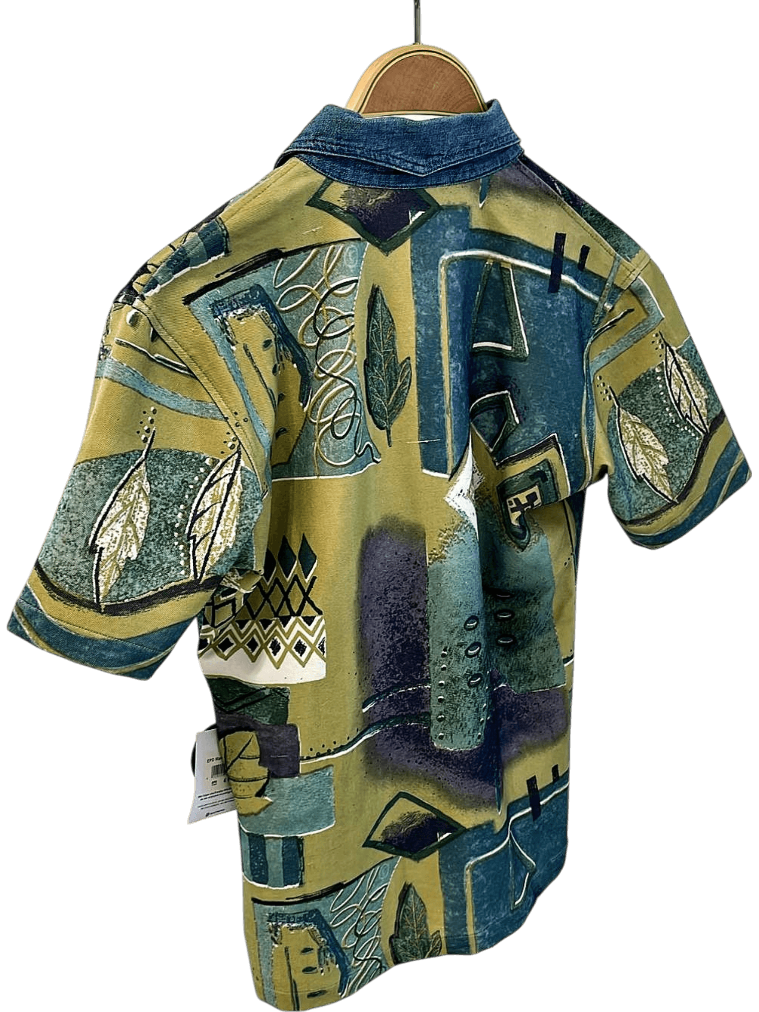 Follow Button-Down Shirt - Abstract Geometric Pattern with Denim Collar 2