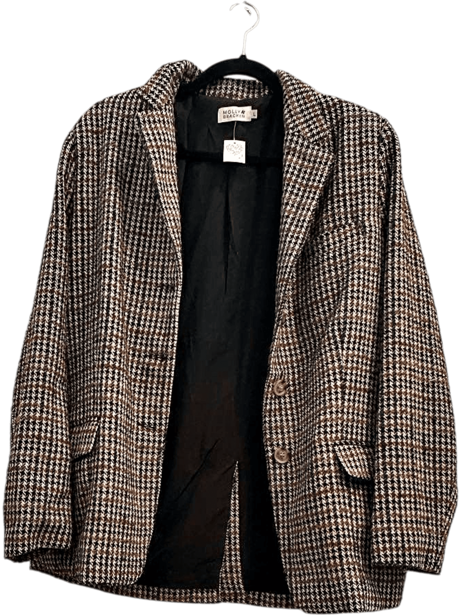 Molly Bracken Tweed Blazer - Houndstooth Pattern - Size L 1