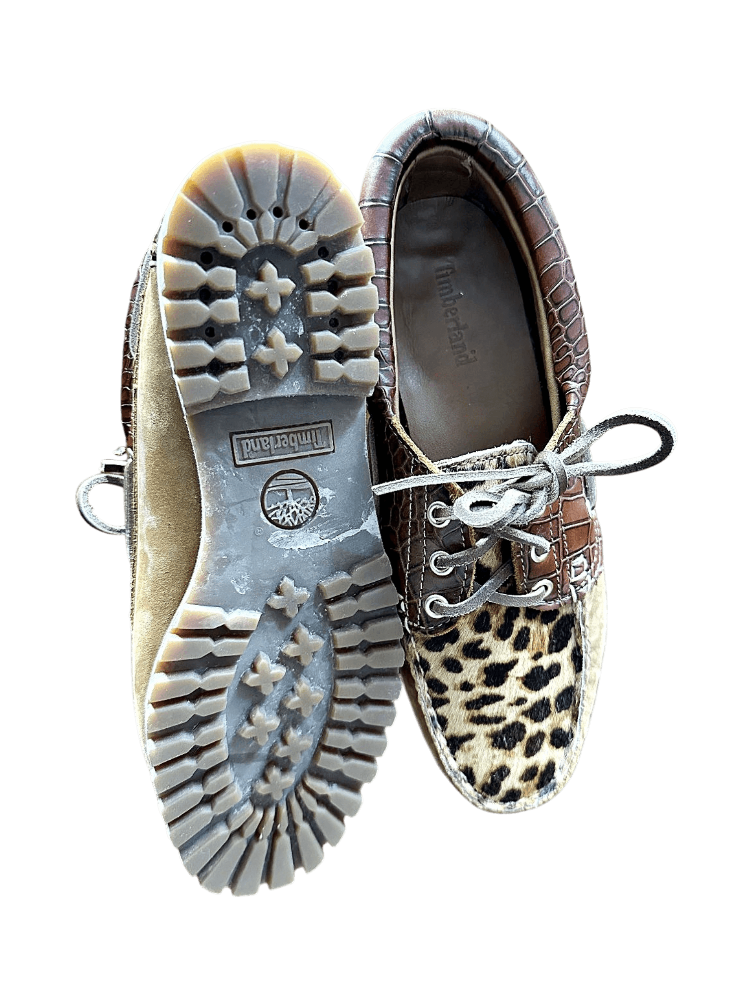 Timberland Leopard Print Boat Shoes - Brown Leather & Animal Print 1