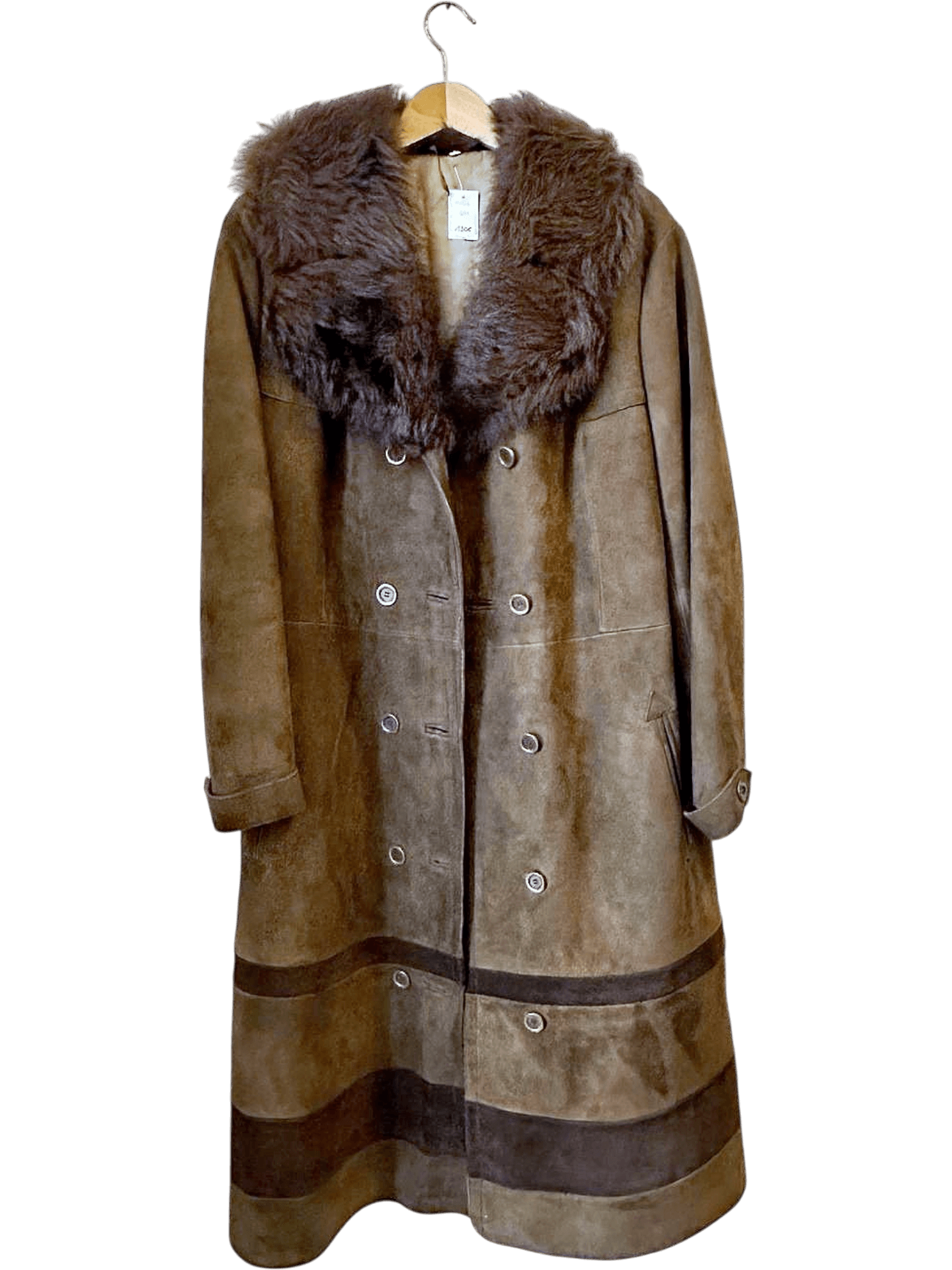 Vintage Finnish Leather Trench Coat with Fur Collar - Made in England 1