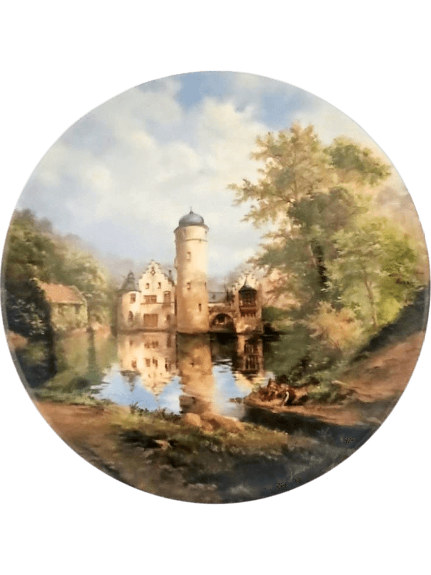Vintage Decorative Porcelain Plate with Scenic Castle Landscape 1