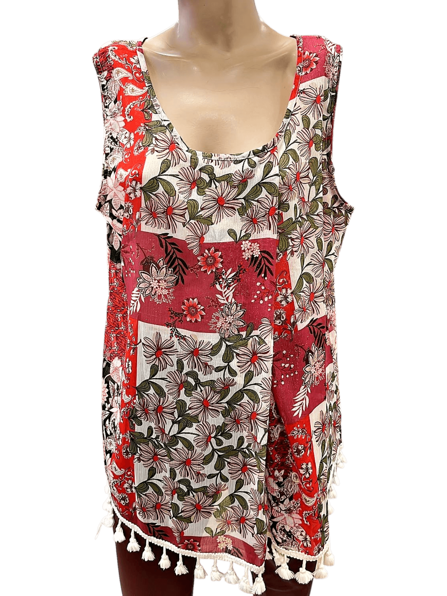 Ärmelloses gemustertes Top mit Quasten 1