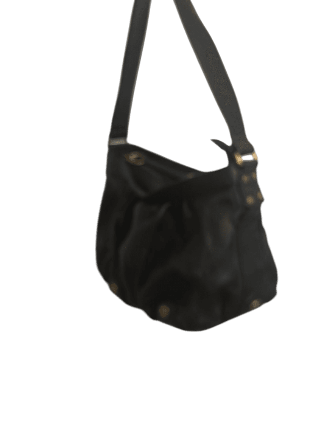 Black Leather Slouchy Shoulder Bag with Gathered Design 3