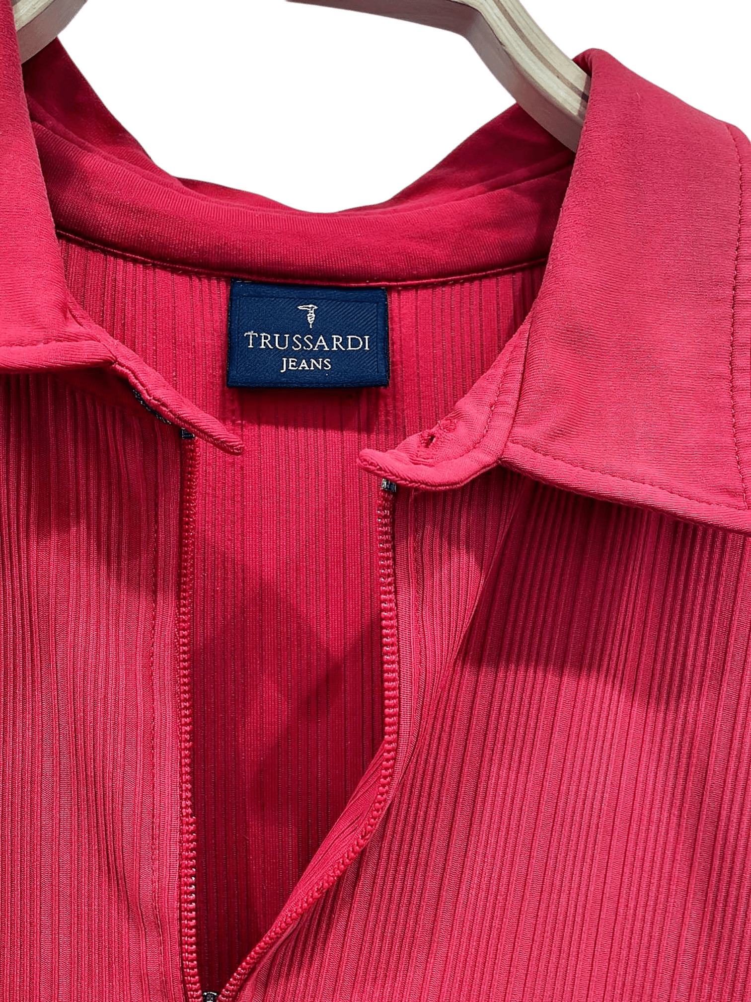 troussardi Red Zip-Up Polo Shirt with Textured Fabric - Short Sleeve 3