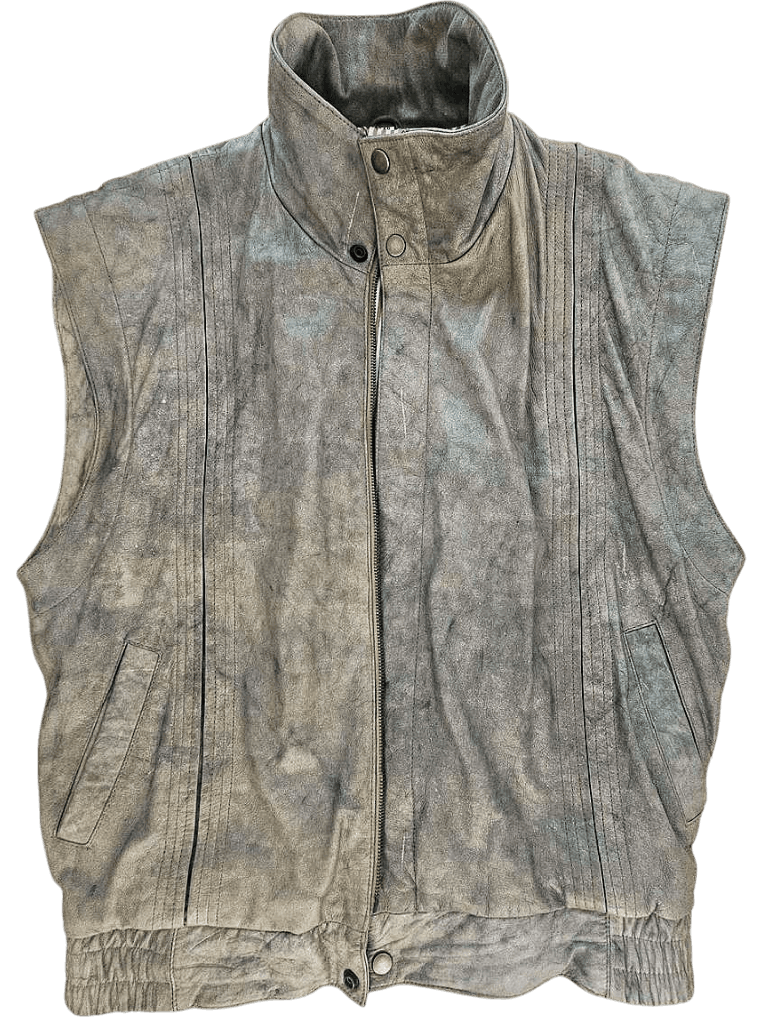 Vintage Grey Leather Vest - Size 48 1