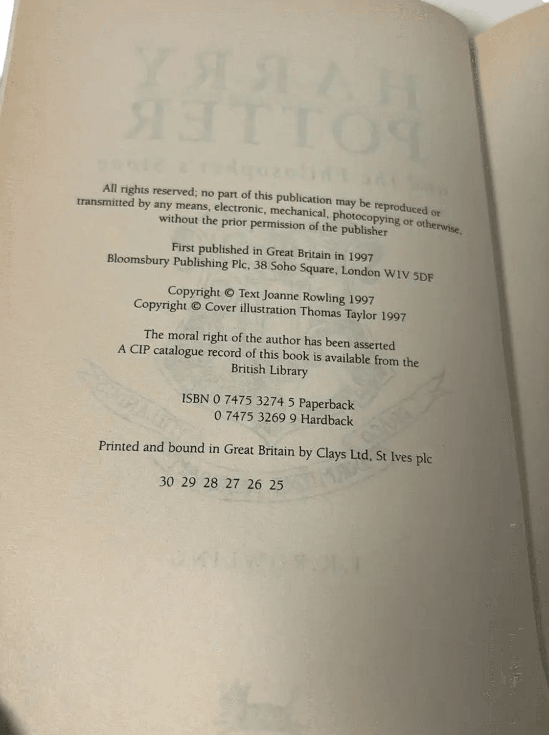 Harry Potter and the Philosopher's Stone - First Edition 1997 Paperback 5