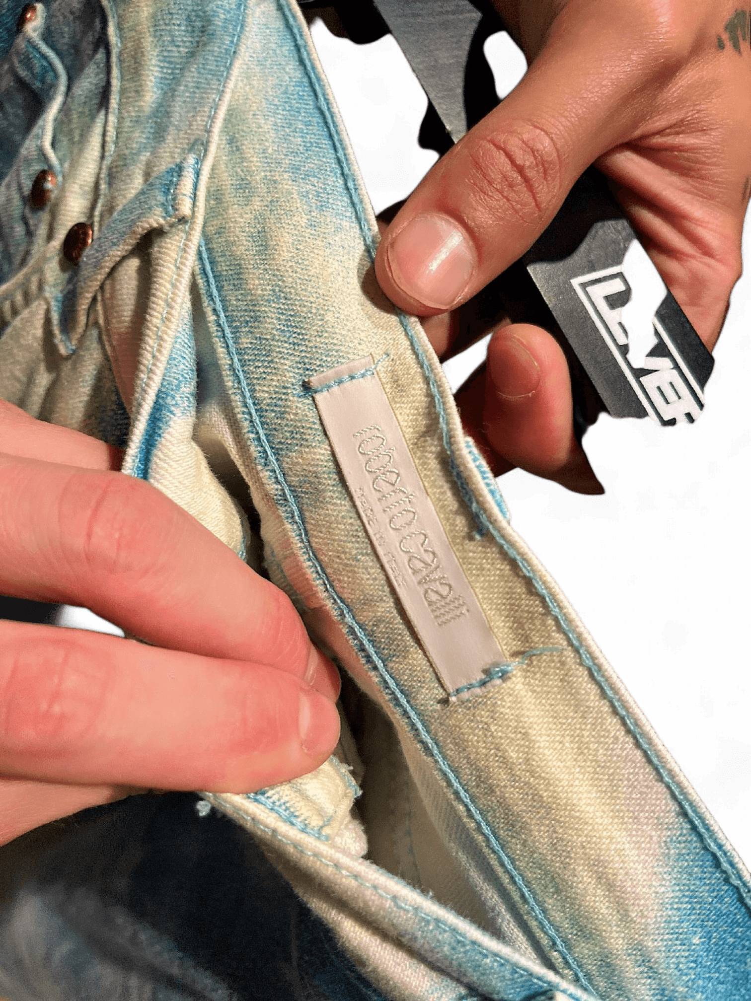 Modern Denim Blue & White Patterned Jeans 2