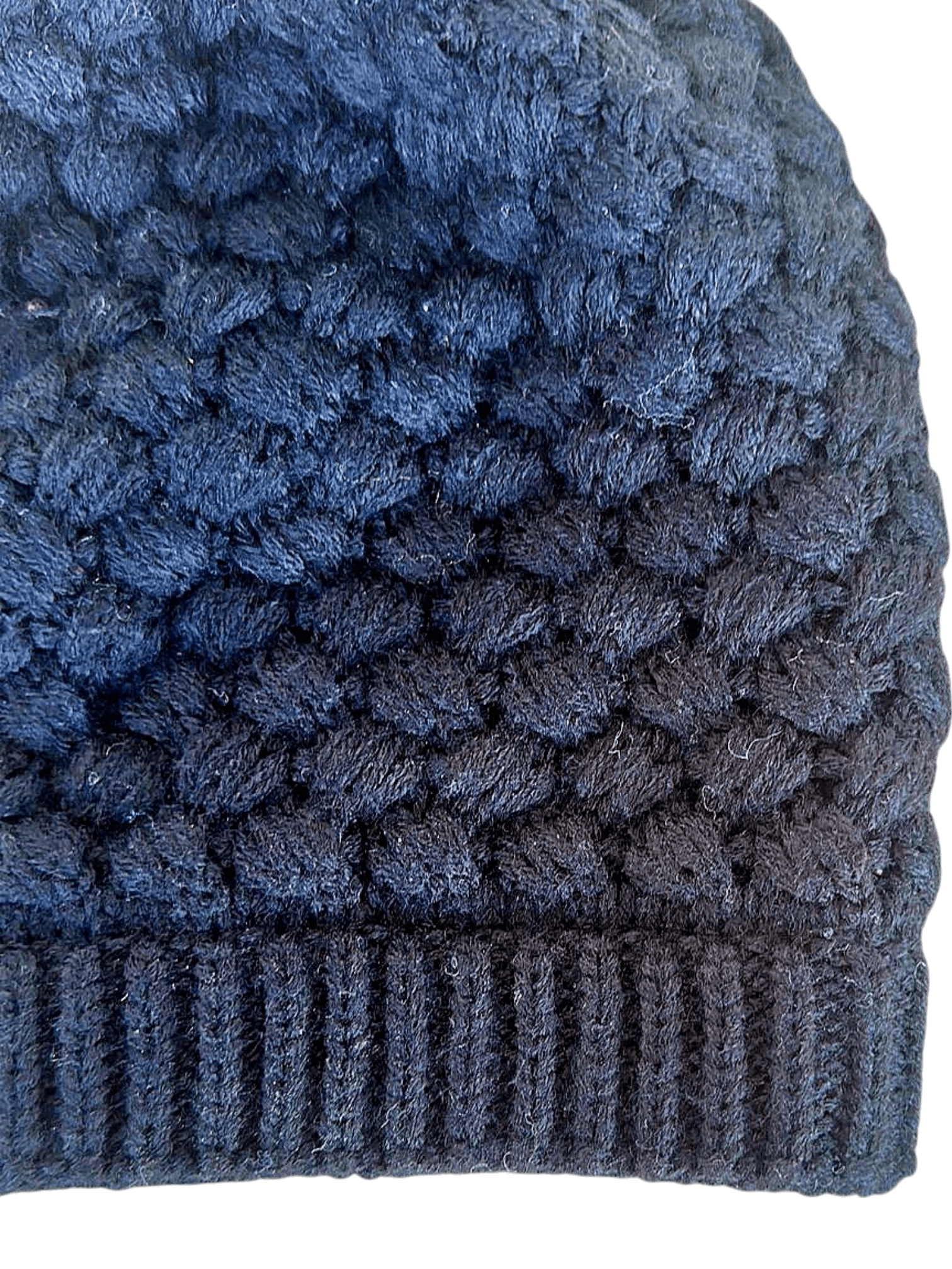 Navy Blue Knitted Wool Beanie with Textured Pattern 2