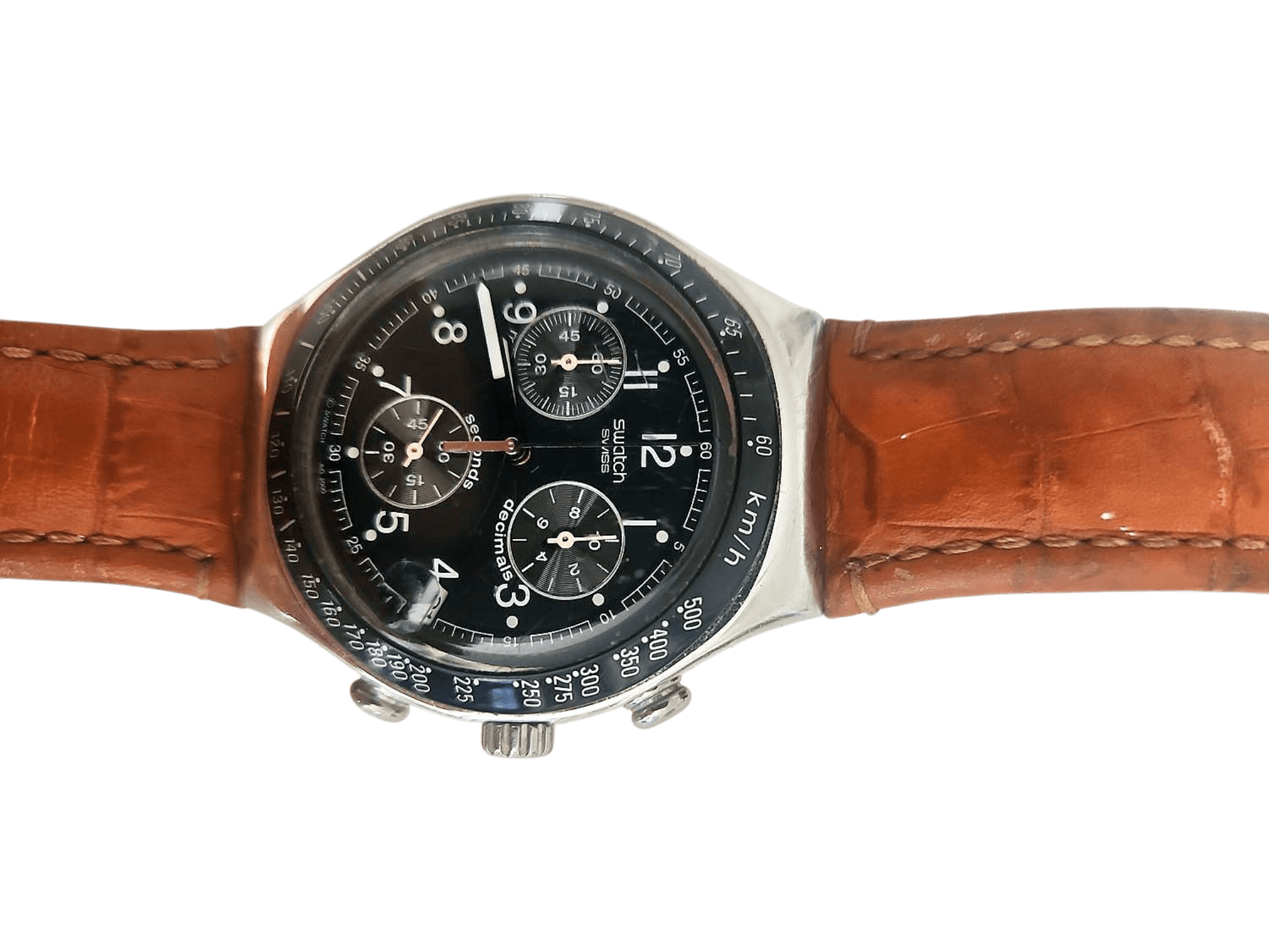 Swatch Chronograph mit braunem Lederarmband - Edelstahlgehäuse 2