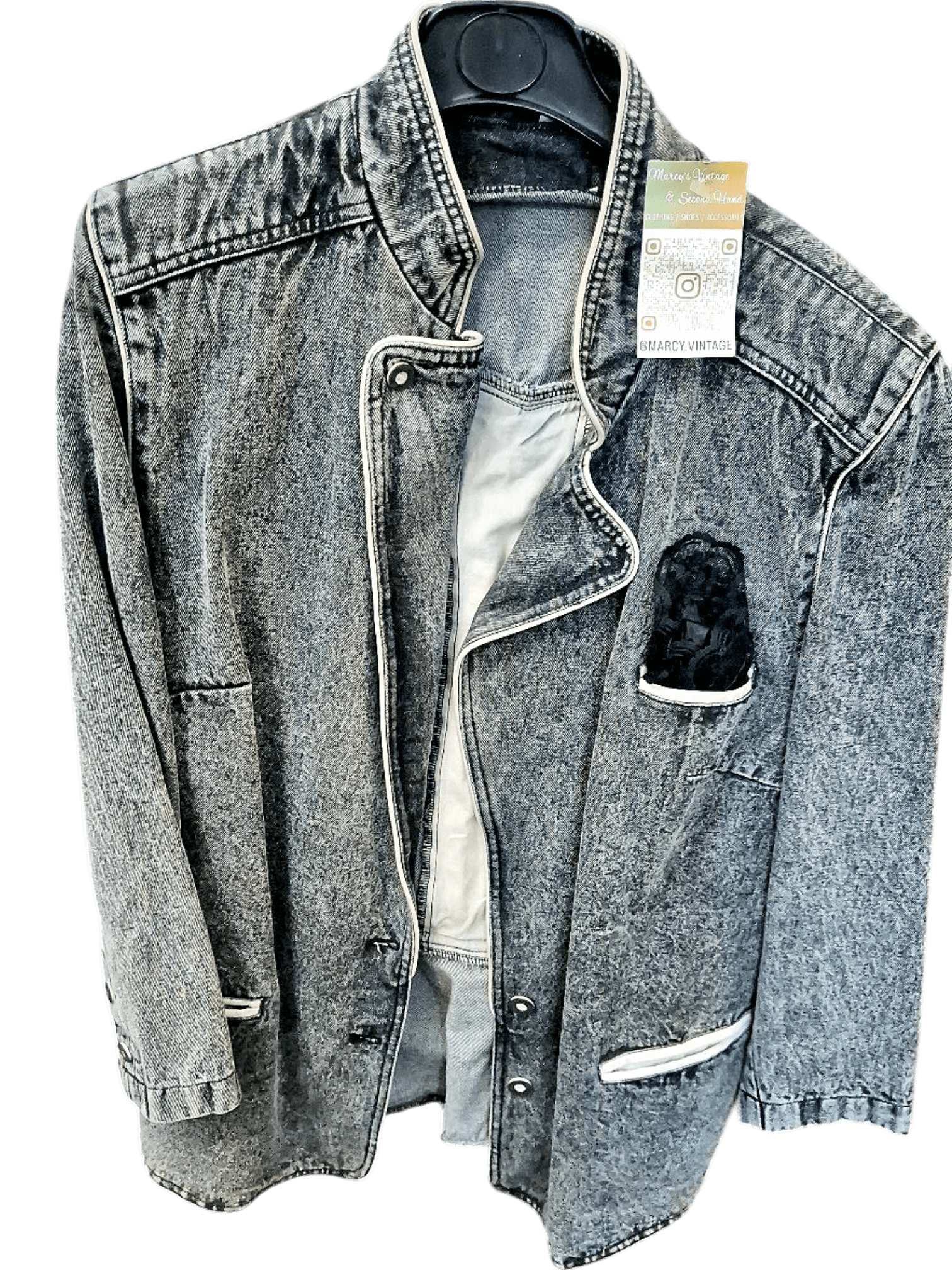 Vintage Grey Denim Jacket with White Piping - Baggy's Vintage 1