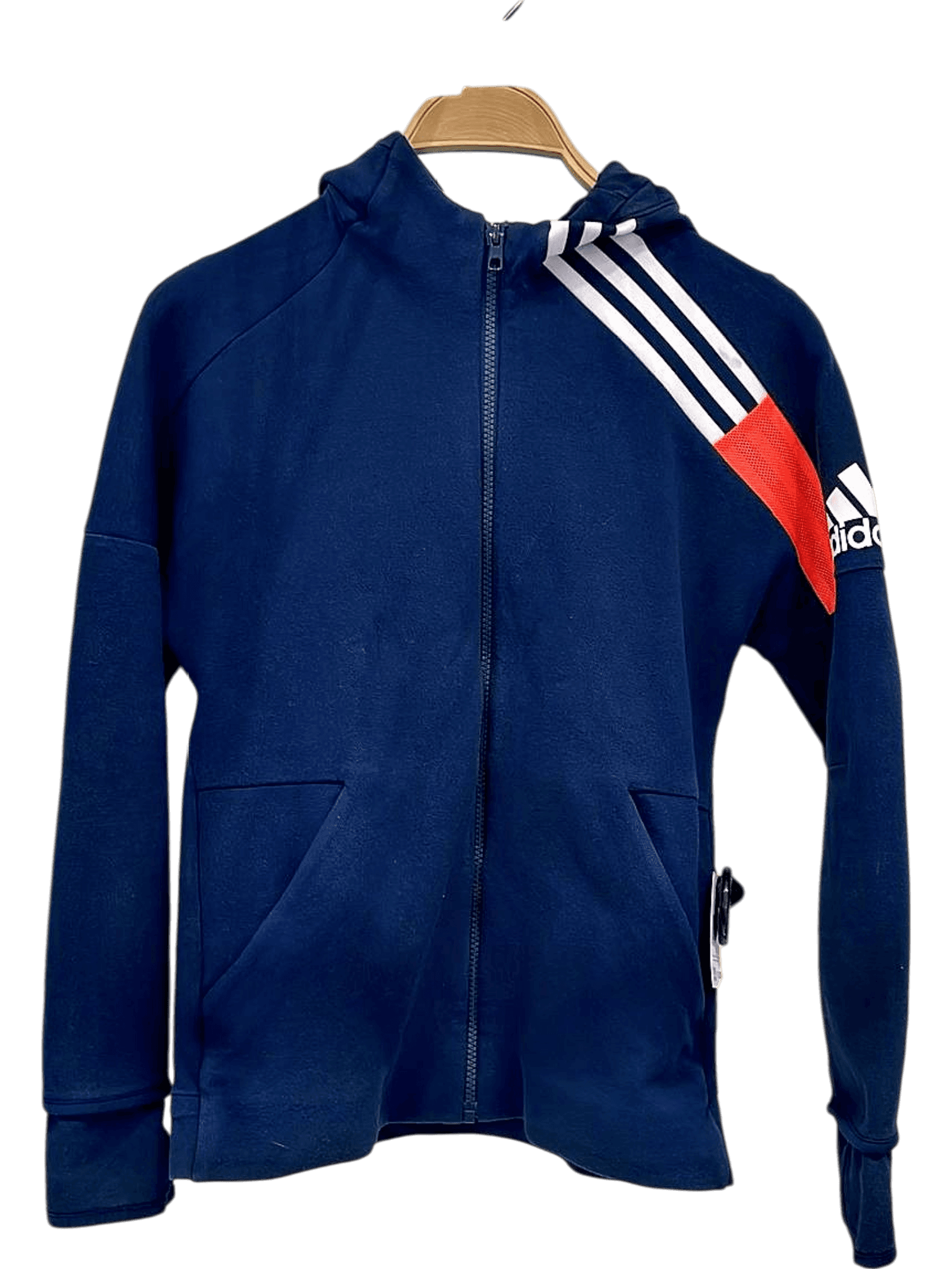Adidas Navy Blue Zip-Up Hoodie with Classic 3-Stripes Design 1