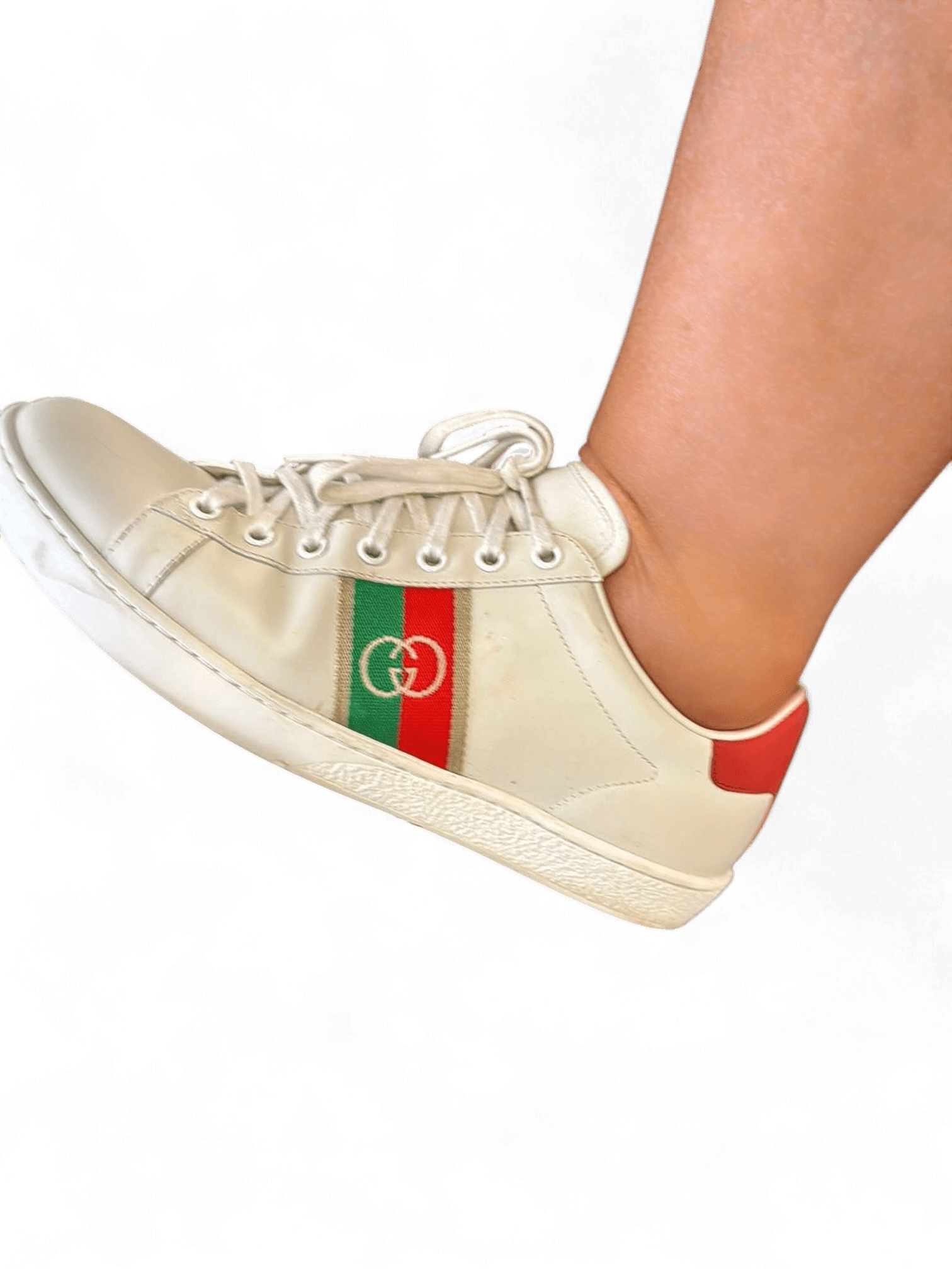 Gucci Ace Leather Sneakers with Web Stripe - White 1