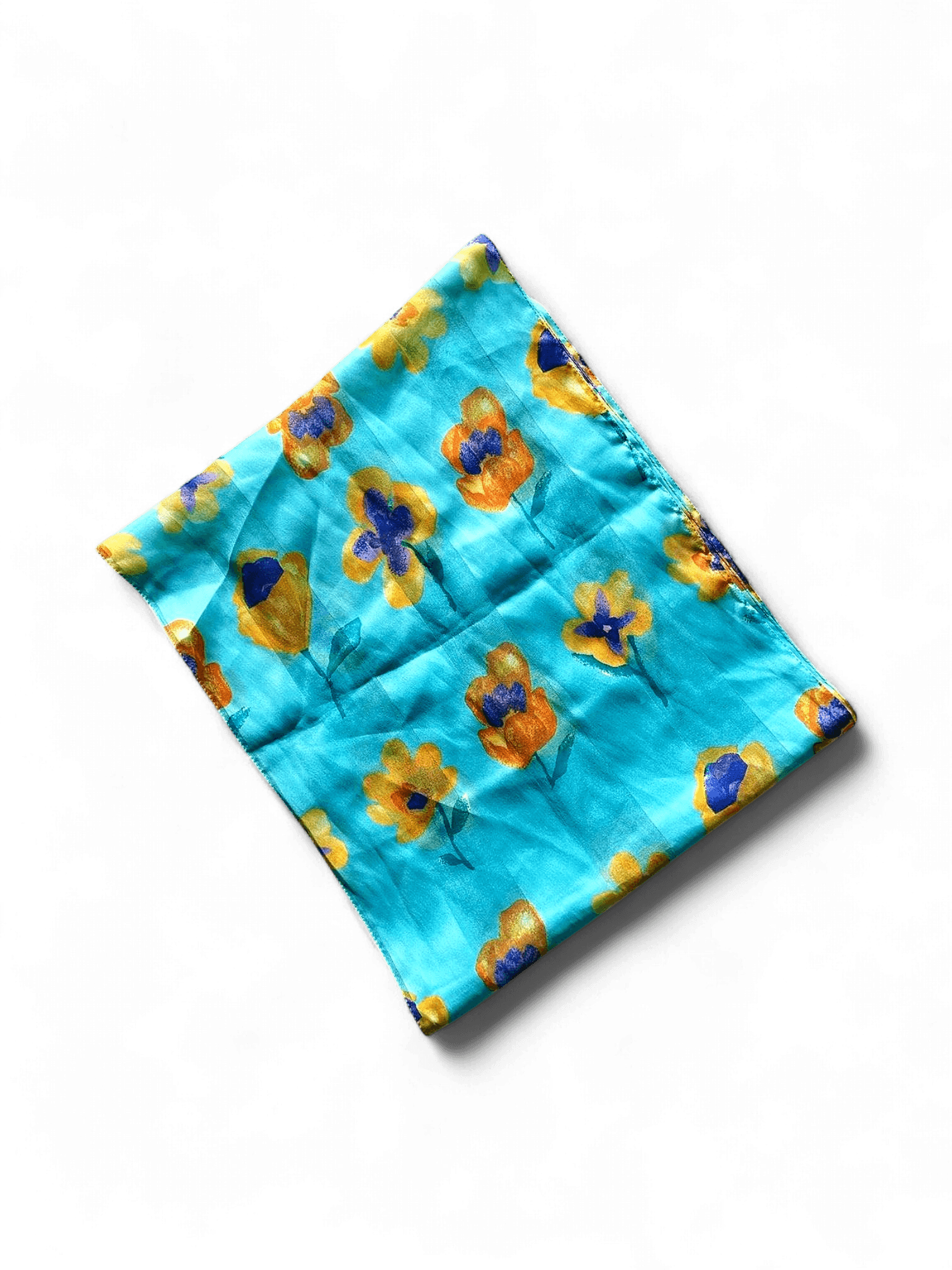 Turkos sidenschal med blommönster 1