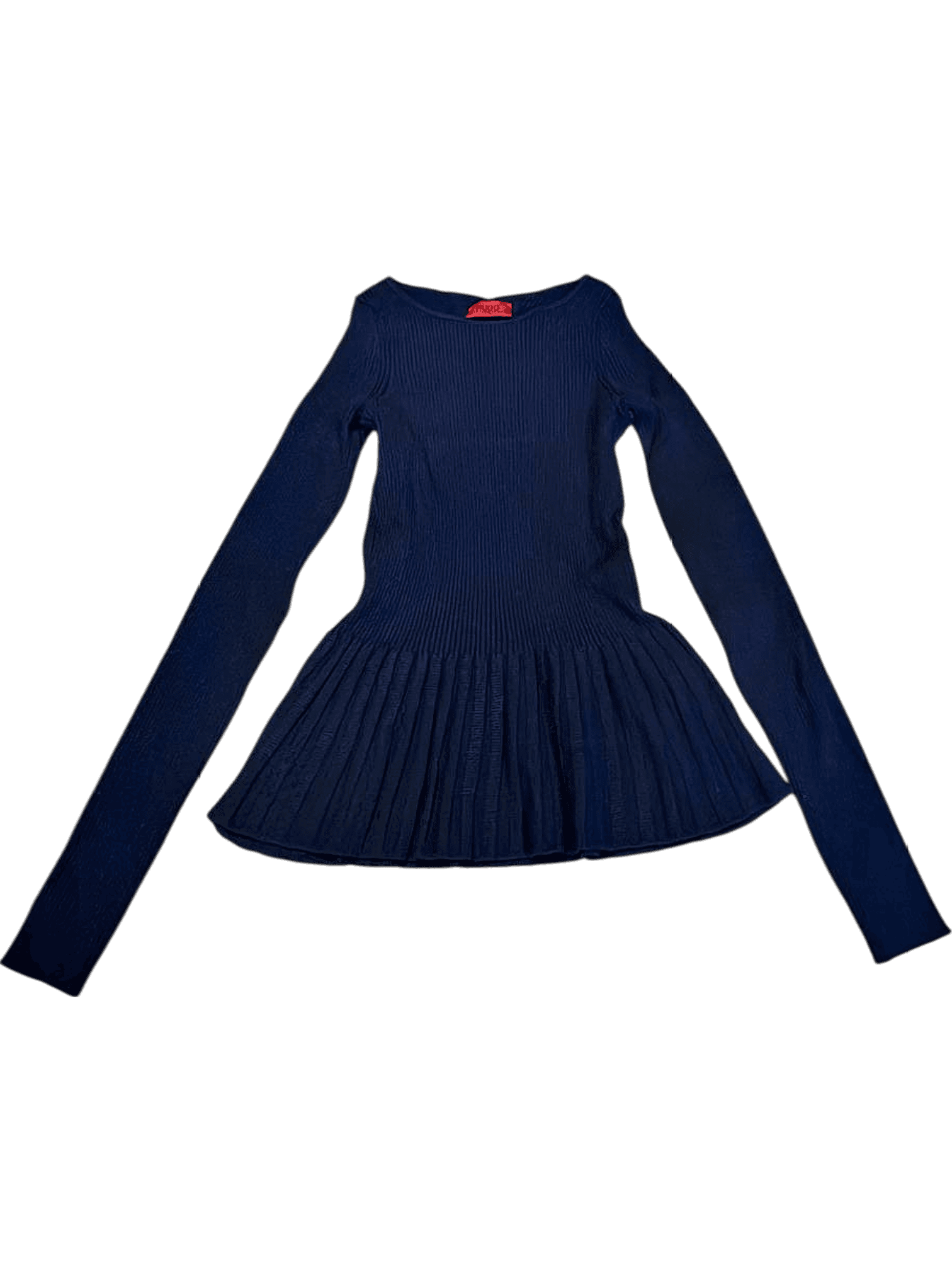 HUGO Damen Strick-Top mit Schößchen in Navy - Langarm Rippenstrick 1