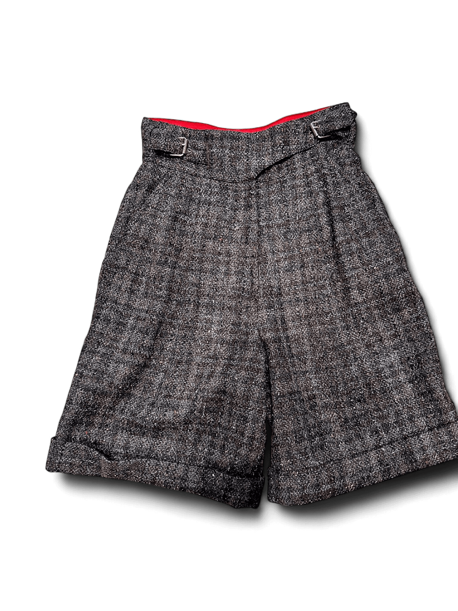 Vintage Wool High-Waisted Charcoal Gray Shorts with Red Lining 1