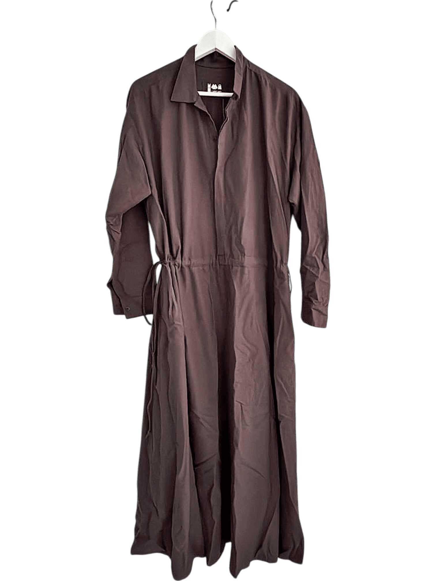 Labo.Art Braunes Langes Hemdkleid mit Bindegürtel - Maxi Kleid 1