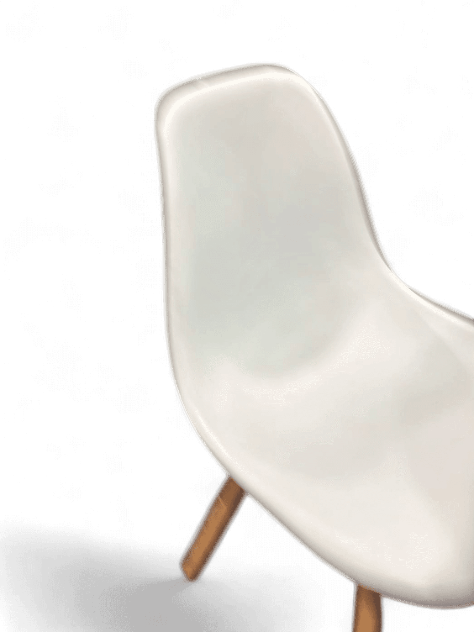 White Eames-Style Plastic Shell Chair with Wooden Legs 2