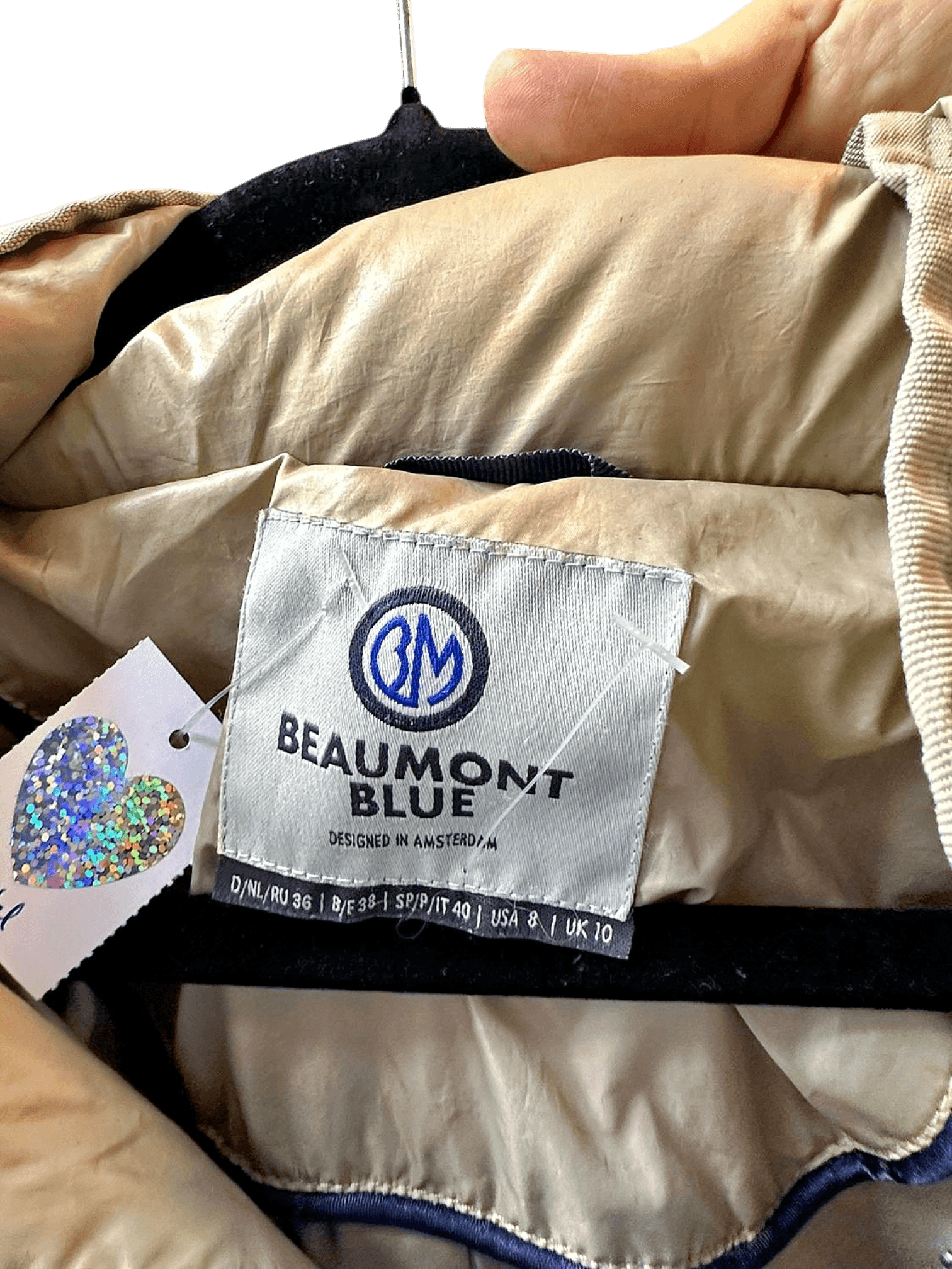 Beaumont Blue Beige Down Puffer Long Coat - Size 36/S 3