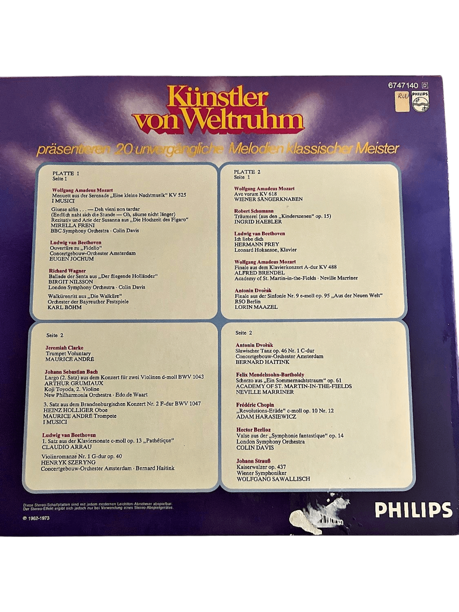 Klassische Musik Compilation 'Künstler von Weltruhm' von Philips 2