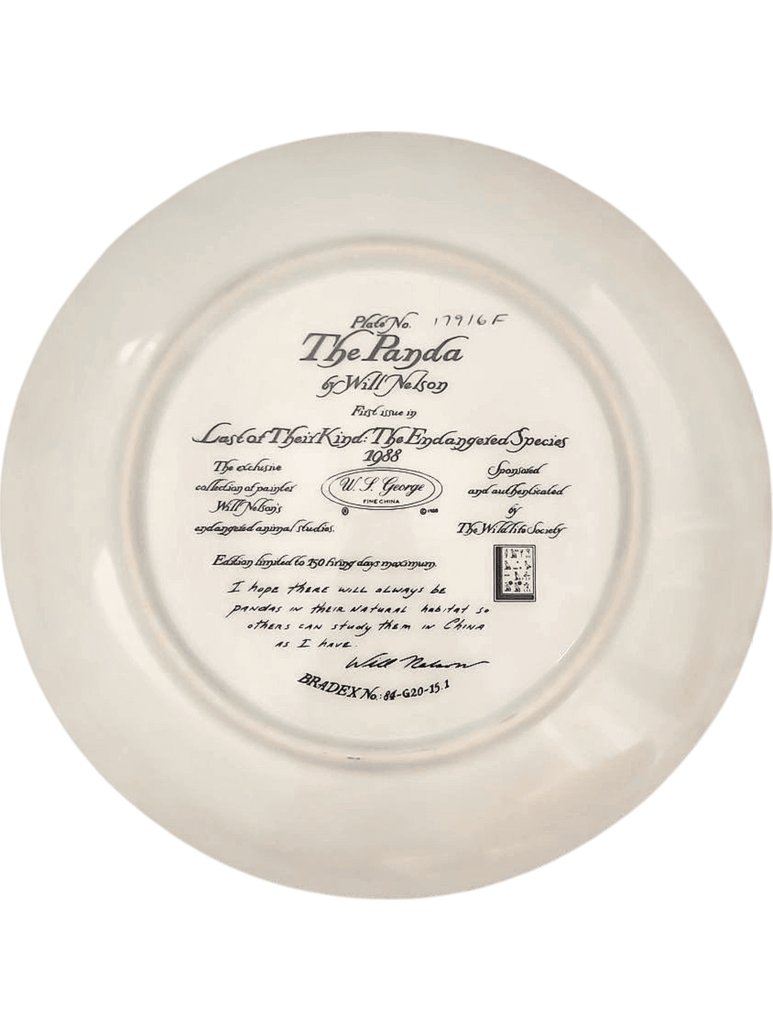 W.S. George 'The Panda' Limited Edition Collector Plate by Will Nelson 3