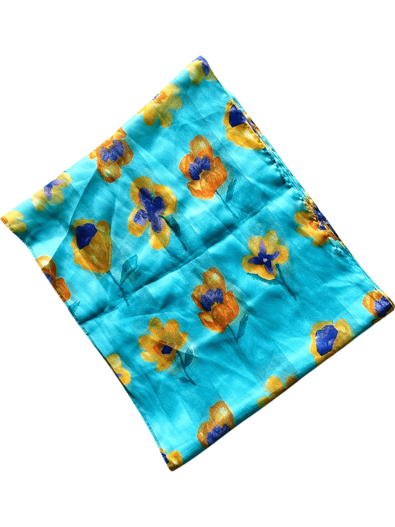 Turquoise Floral Print Silk Scarf - Elegant Accessory 3