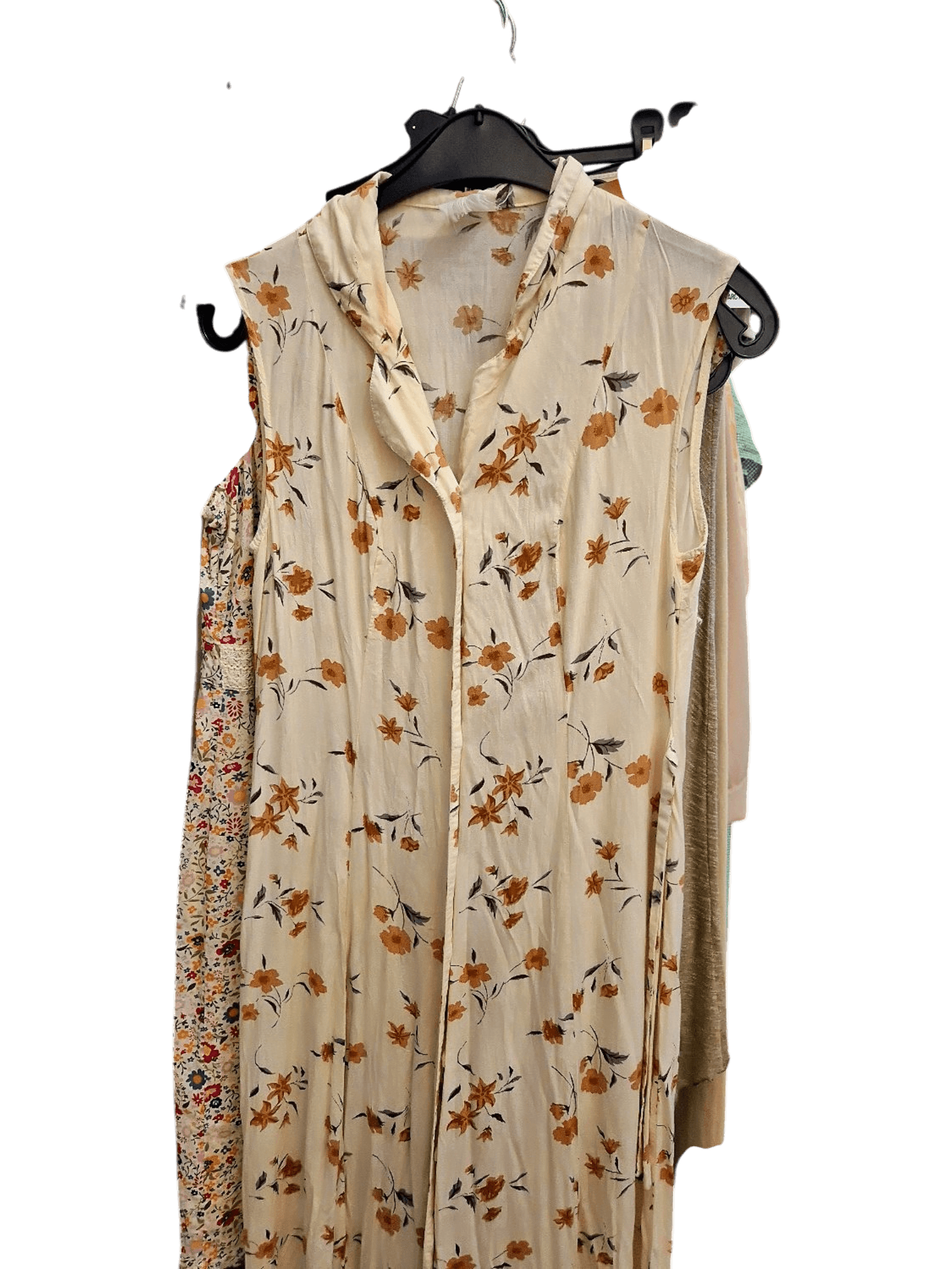 Cream Floral Sleeveless Maxi Dress with Orange Flower Pattern 1
