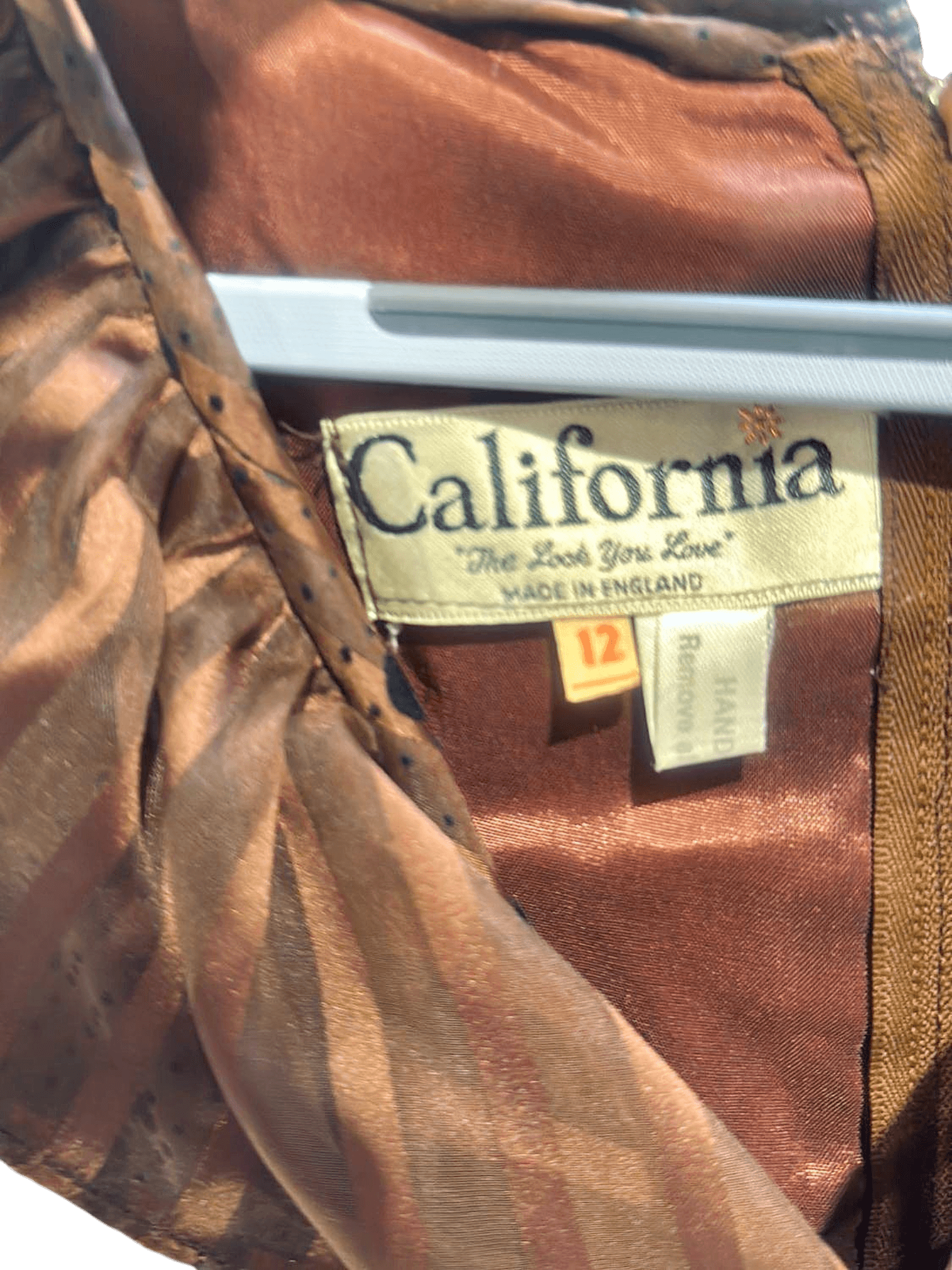 California Brown Polka Dot Silk Blouse - Size 12 - Made in England 1