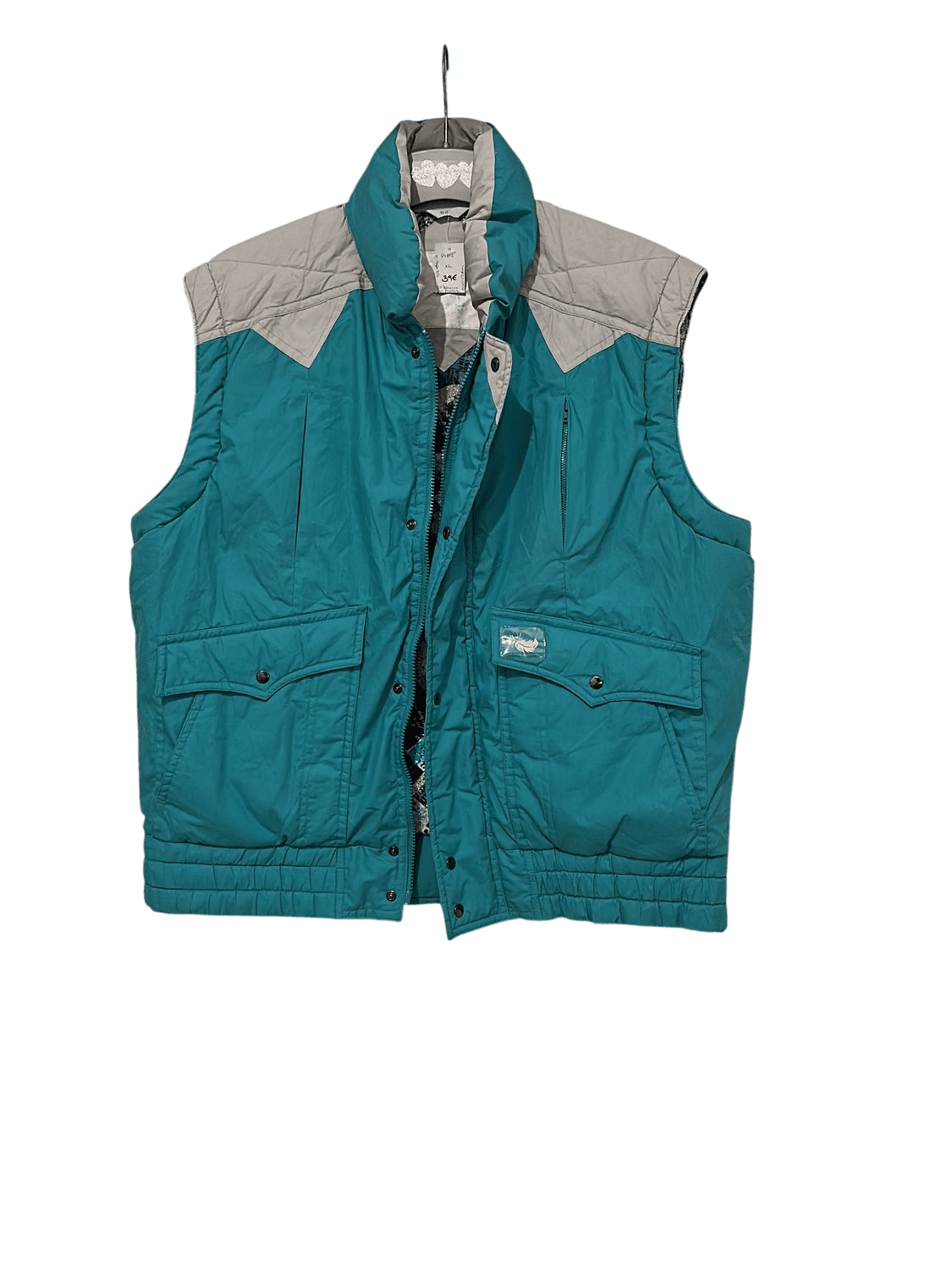 Vintage C&A Teal & Grey Down Ski Vest with Colorful Lining - Size 52 2