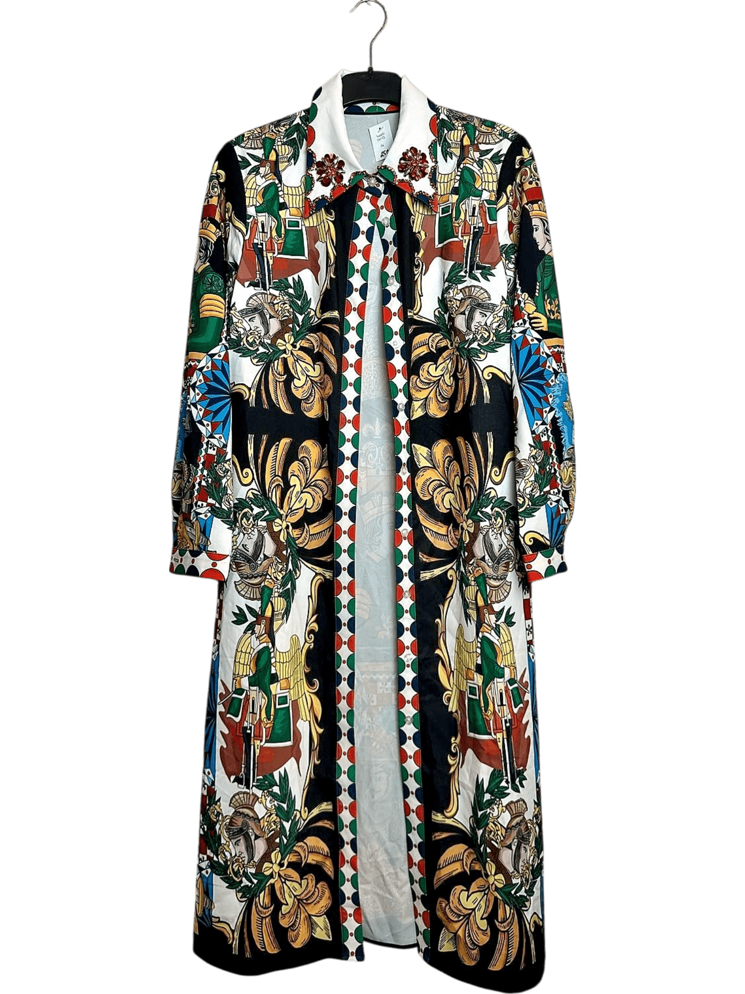 Luxury Baroque Print Long Coat - Vibrant Royal Pattern Design 1