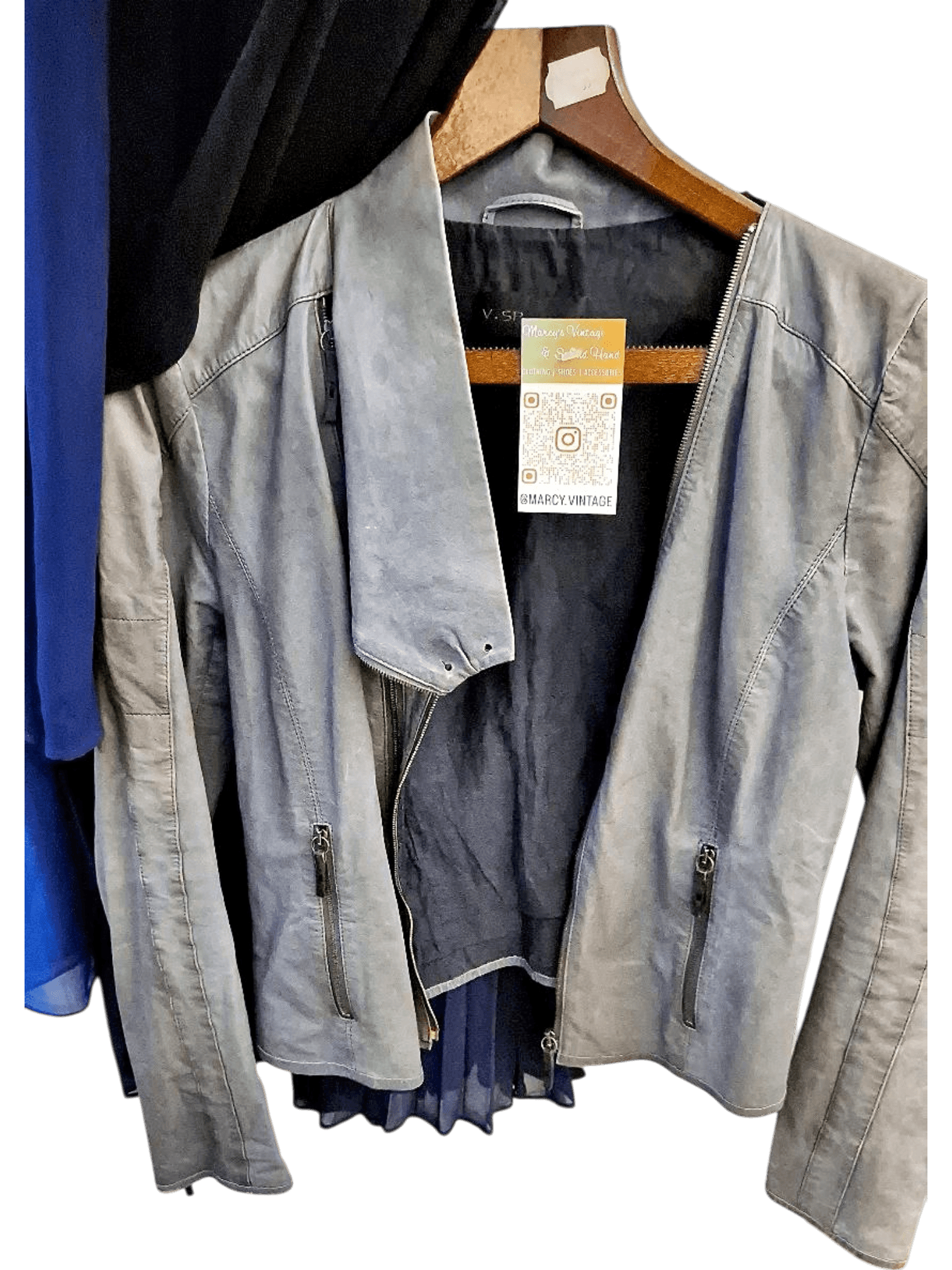 Grey Leather Jacket from Mardy Vintage - Stylish Zip-Up Design 1