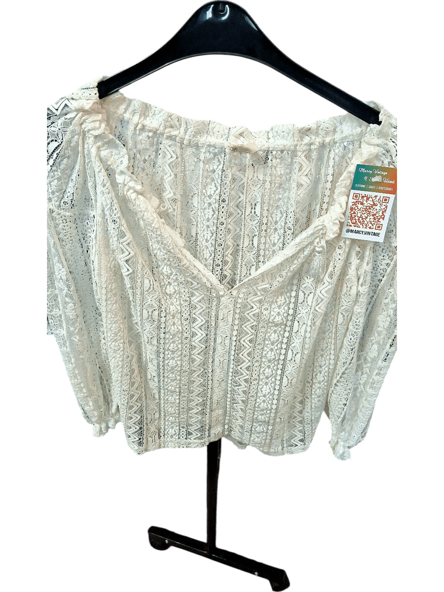 Maje Cream Lace Blouse - Size 21 - Elegant V-Neck Long Sleeve Top 1