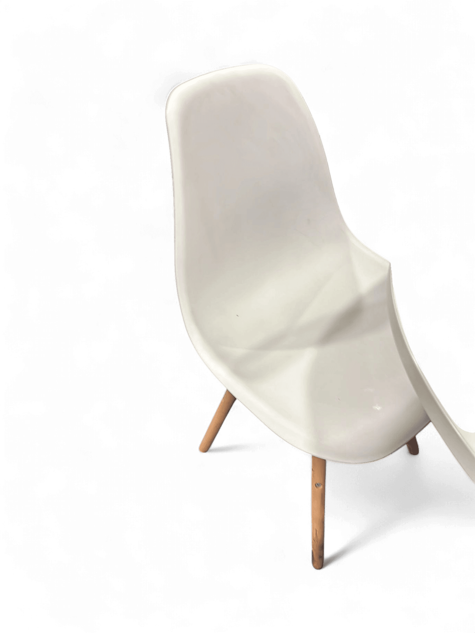 White Plastic Chair with Wooden Legs 1