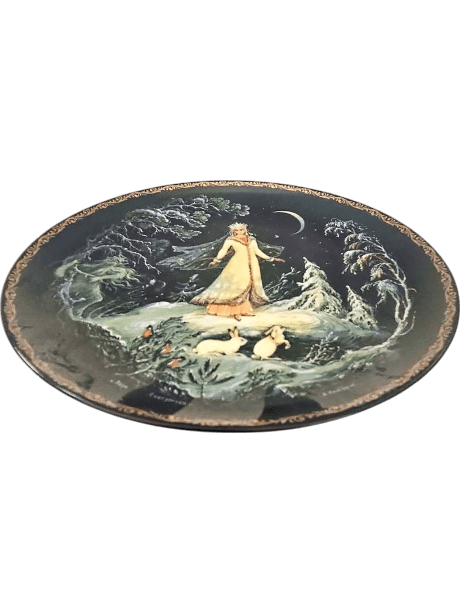 Vintage Russian Decorative Collector Plate with Winter Fairy Tale Scene 2