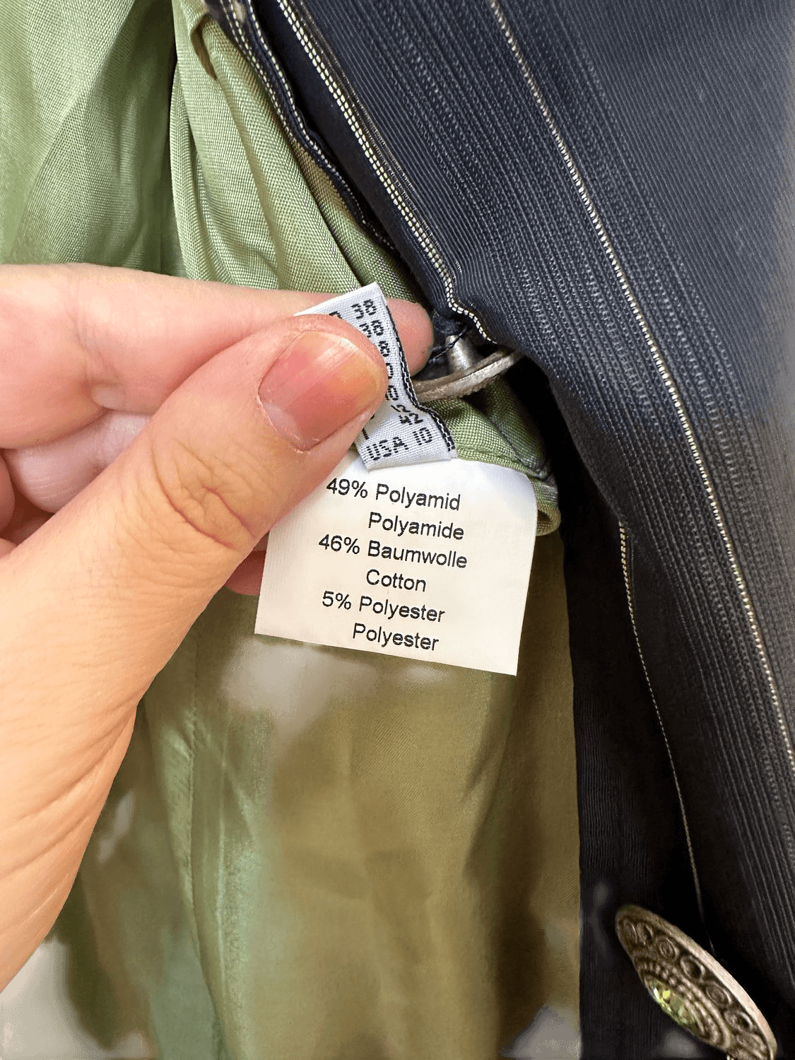 Erich Fend Black Pinstripe Long Blazer with Green Lining - Size 38 6