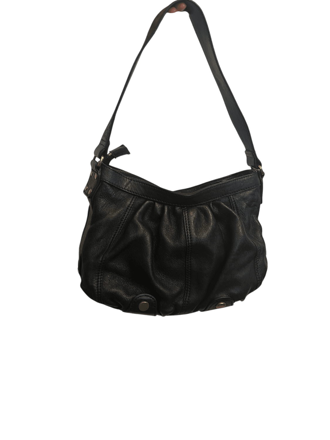 Black Leather Slouchy Shoulder Bag with Gathered Design 1