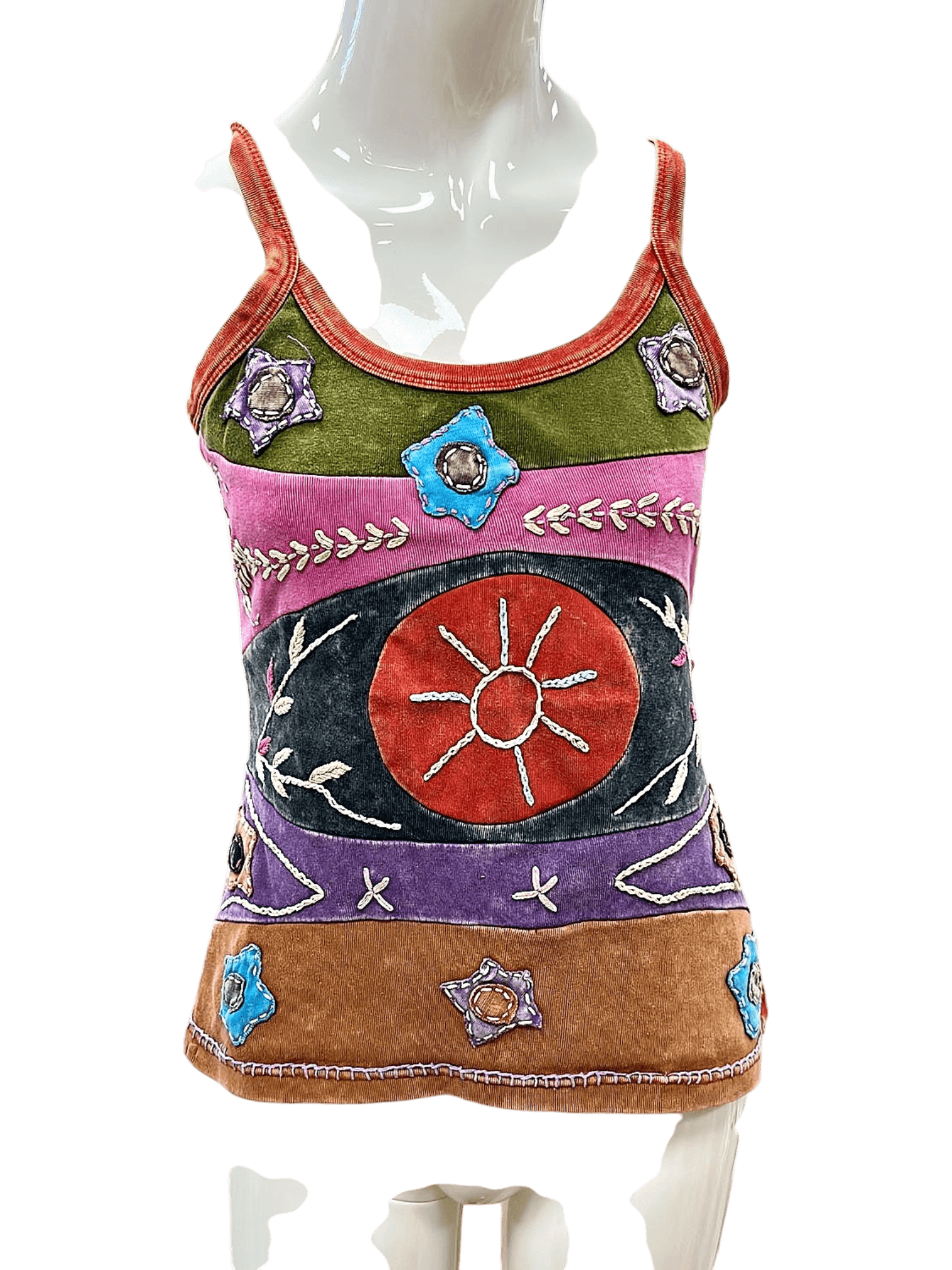 Bäres Damen Tank Top - Buntes Ethno-Design mit Stickereien 1