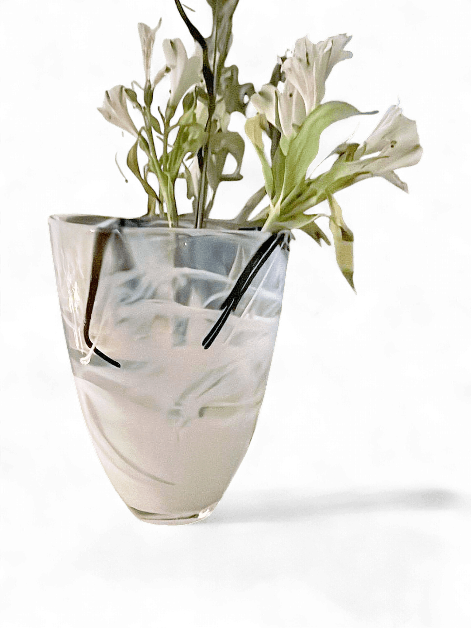 Orrefors Glass Vase with White Decorative Swirl 1